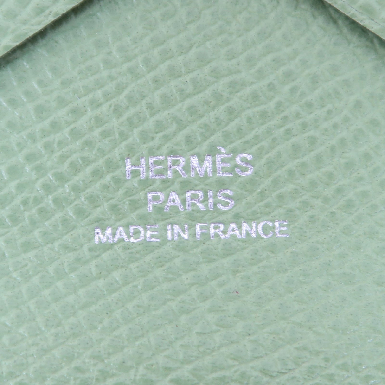 HERMES Epsom皮革Calvi Duo銀扣卡片套Vert Criquet綠色