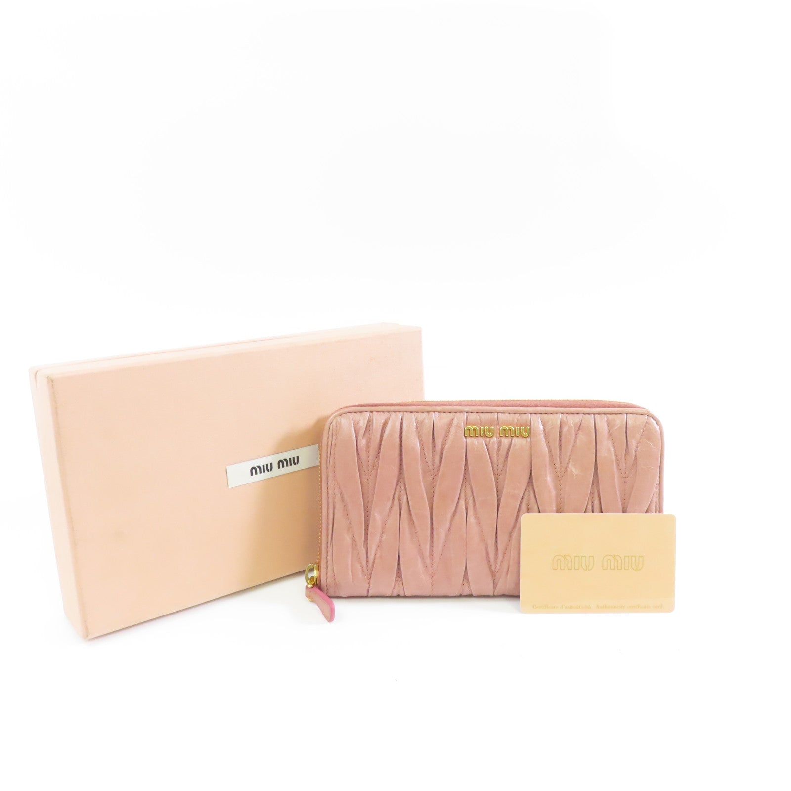 Miu Miu 牛皮皮革Long Wallet金扣長錢包粉紅色