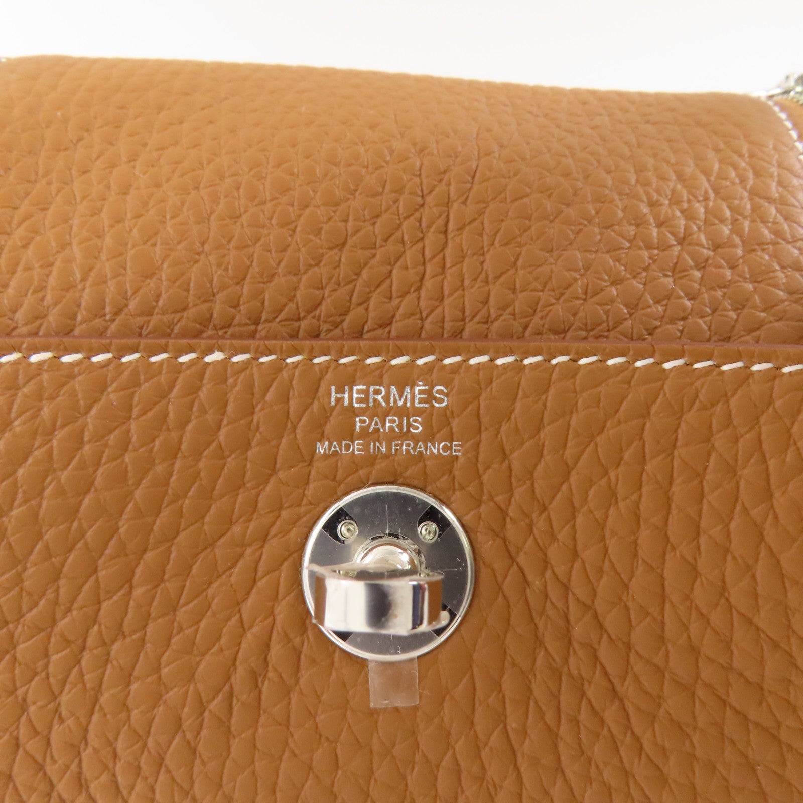 HERMES Clemence皮革Mini Lindy銀扣手挽肩背兩用袋Gold