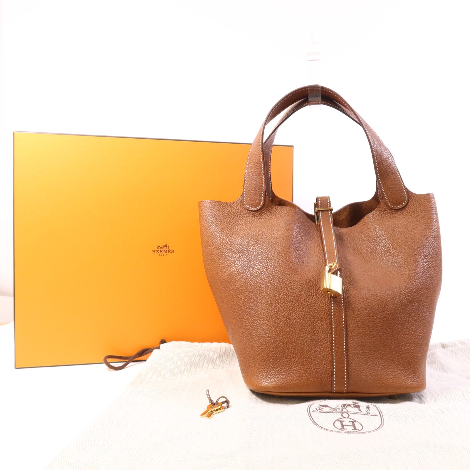 HERMES 【激減優惠】Barenia皮革Picotin MM金扣手挽袋Gold