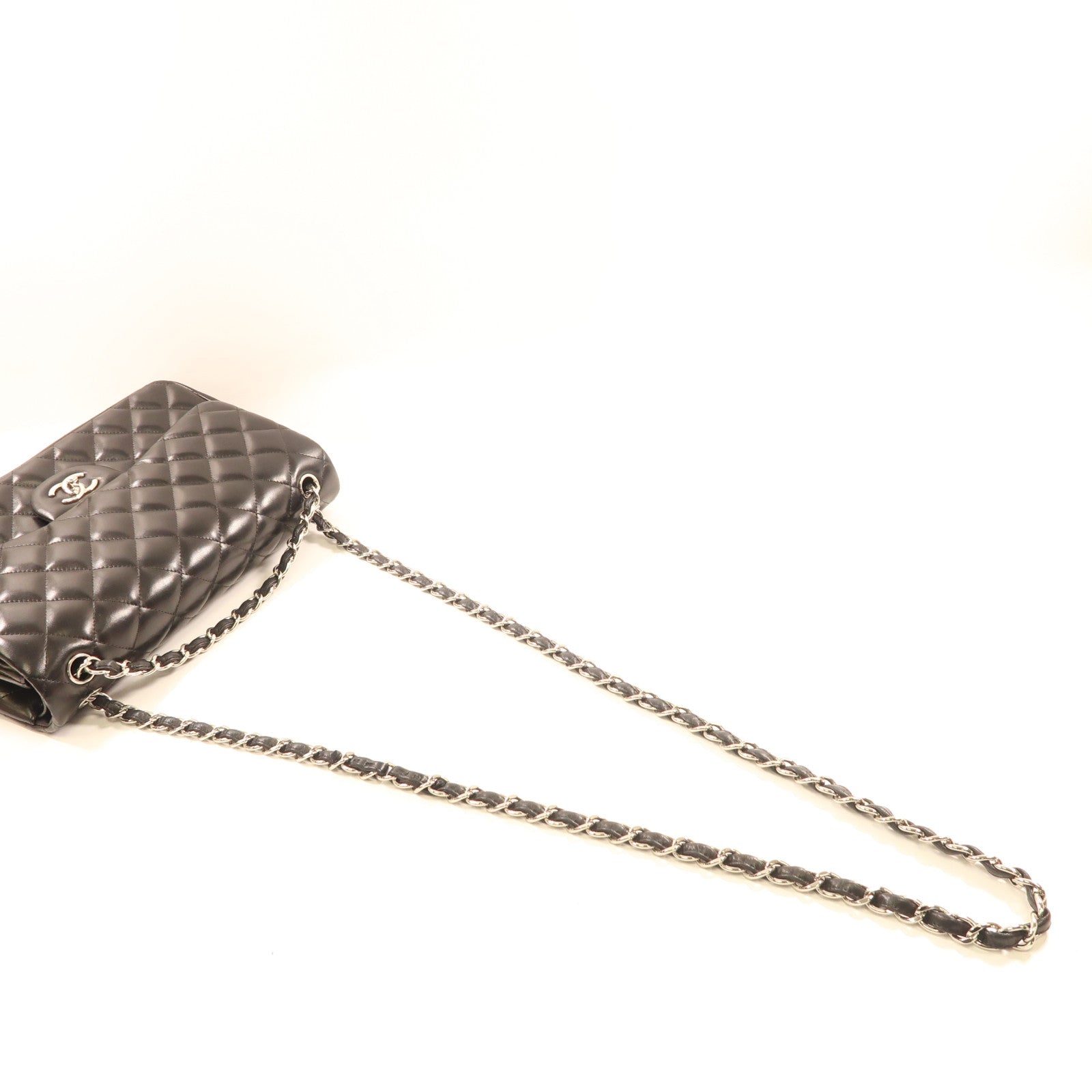 CHANEL 羊皮皮革Large Classic銀扣鏈帶肩背袋