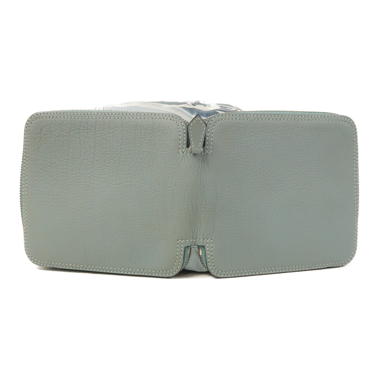 HERMES 絲質/Cherve皮革Silk Pop Eco Bag銀扣肩背袋淺藍色