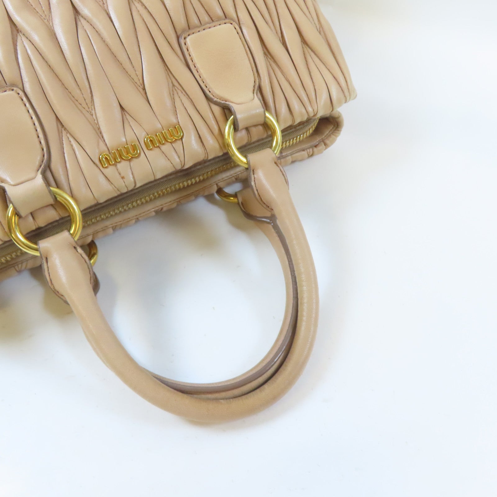 Miu Miu 皮革2Way Shoulder金扣手挽肩背兩用袋粉紅色