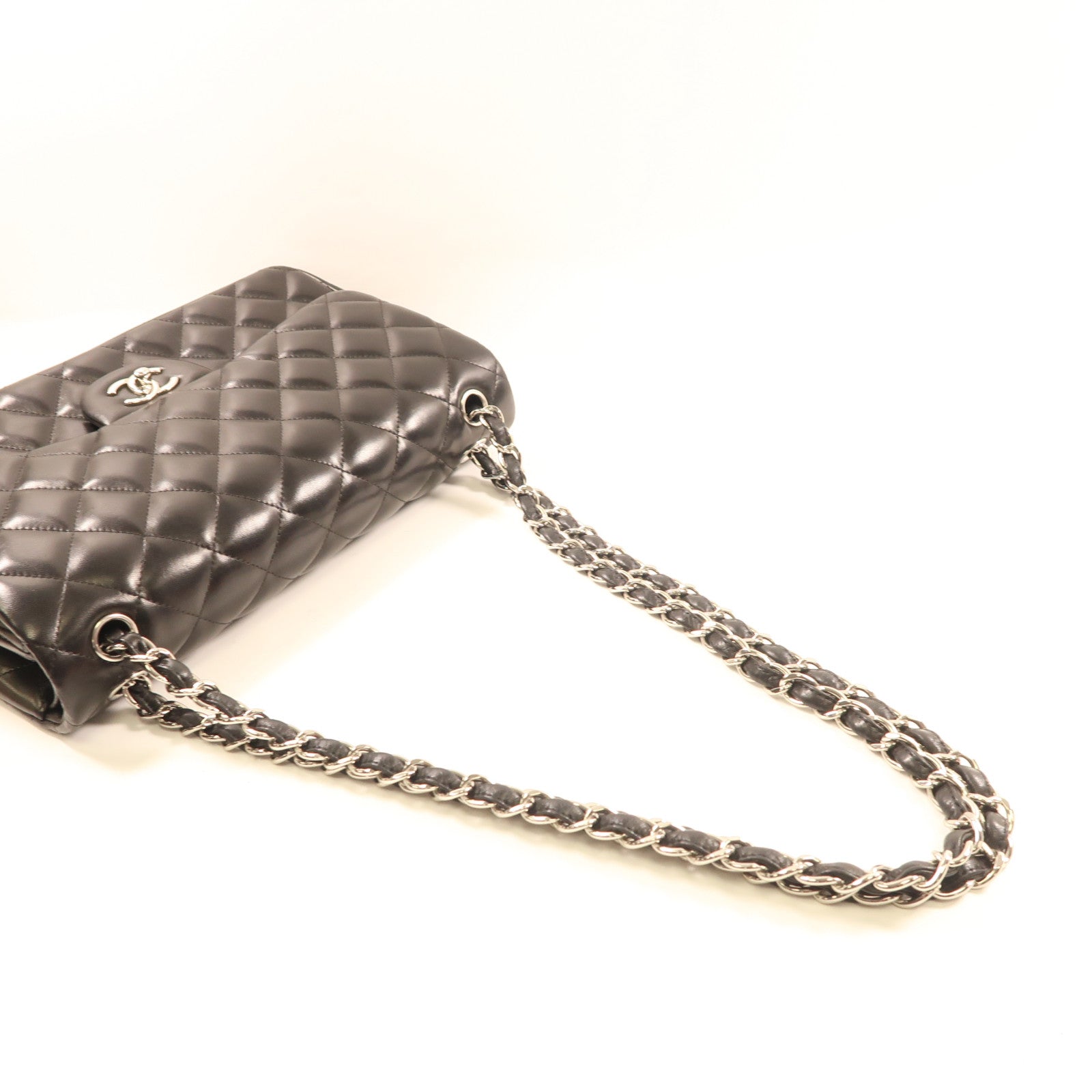 CHANEL 【激減優惠】羊皮皮革Large Classic銀扣鏈帶肩背袋