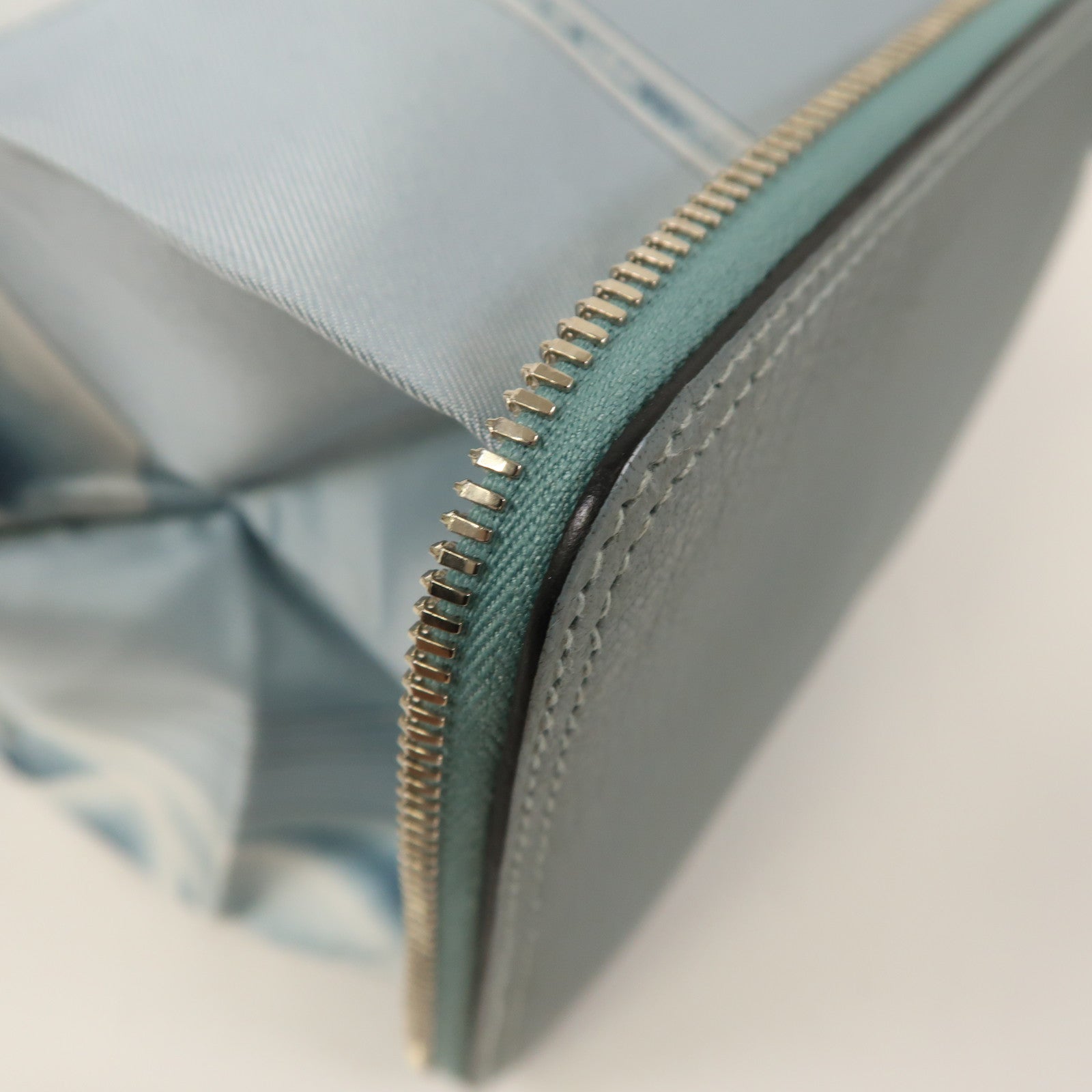 HERMES 絲質/Cherve皮革Silk Pop Eco Bag銀扣肩背袋淺藍色
