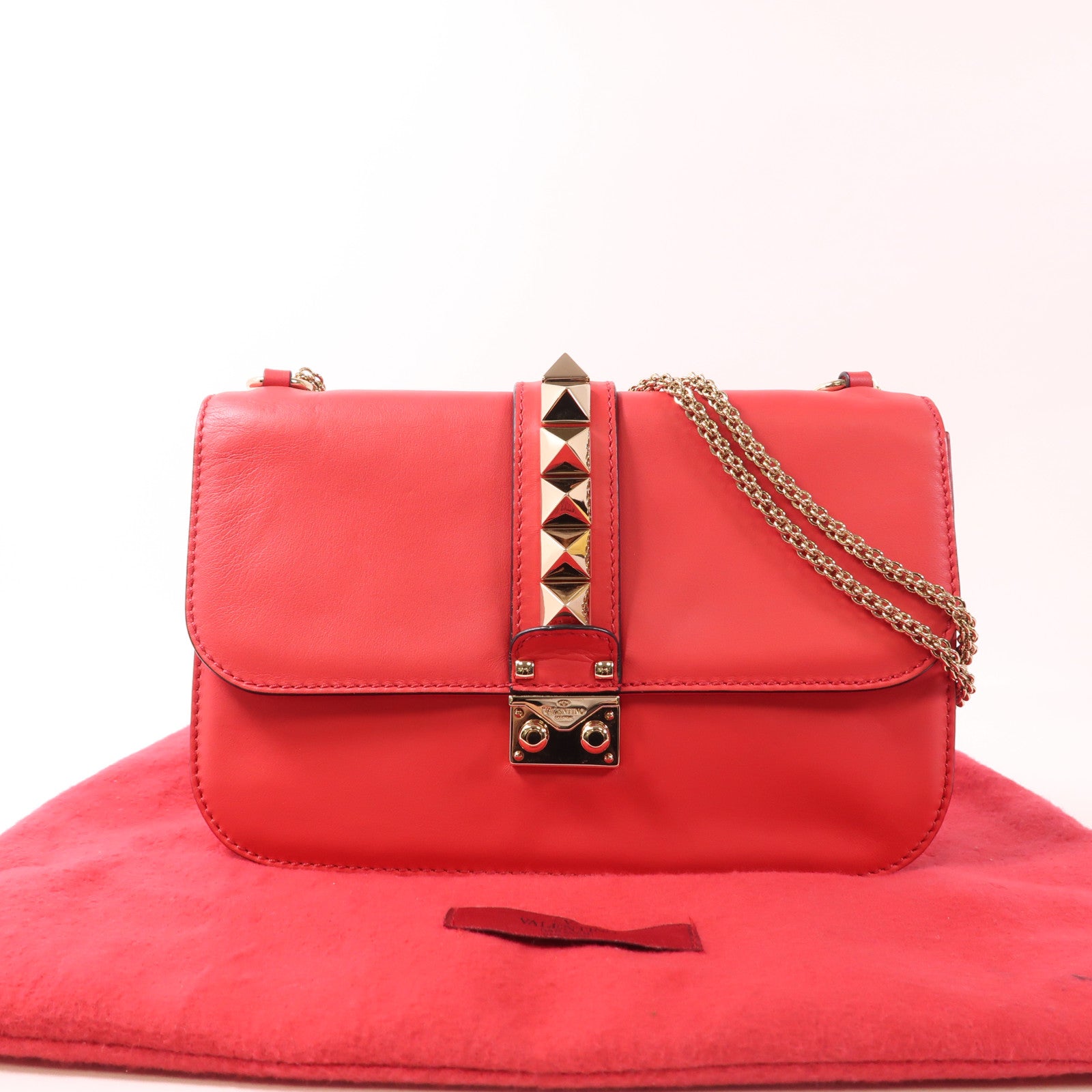 Valentino 牛皮皮革Shoulder Bag金扣鏈帶肩背袋