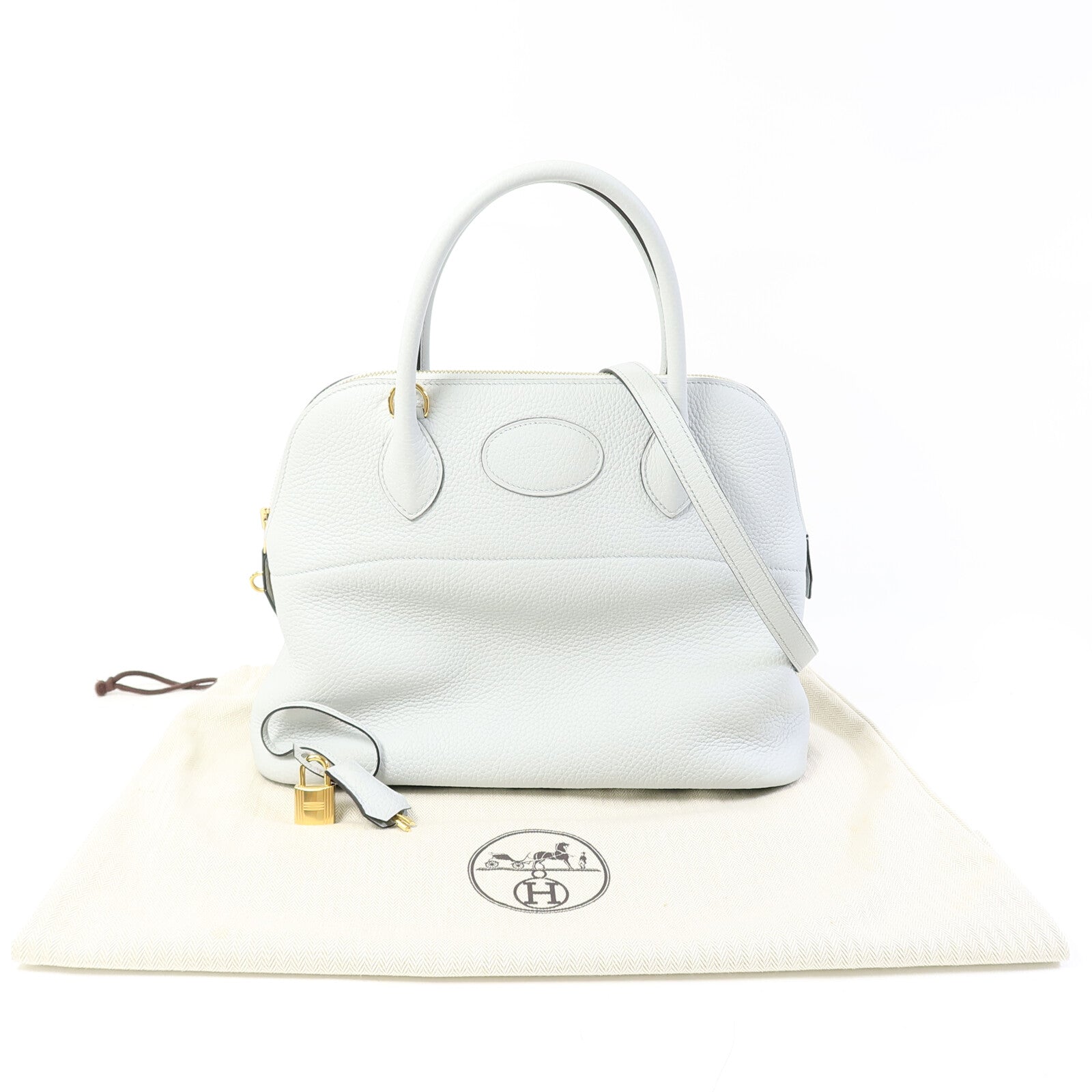 HERMES Togo皮革Bolide 31金扣手挽肩背兩用袋Blue Glacier