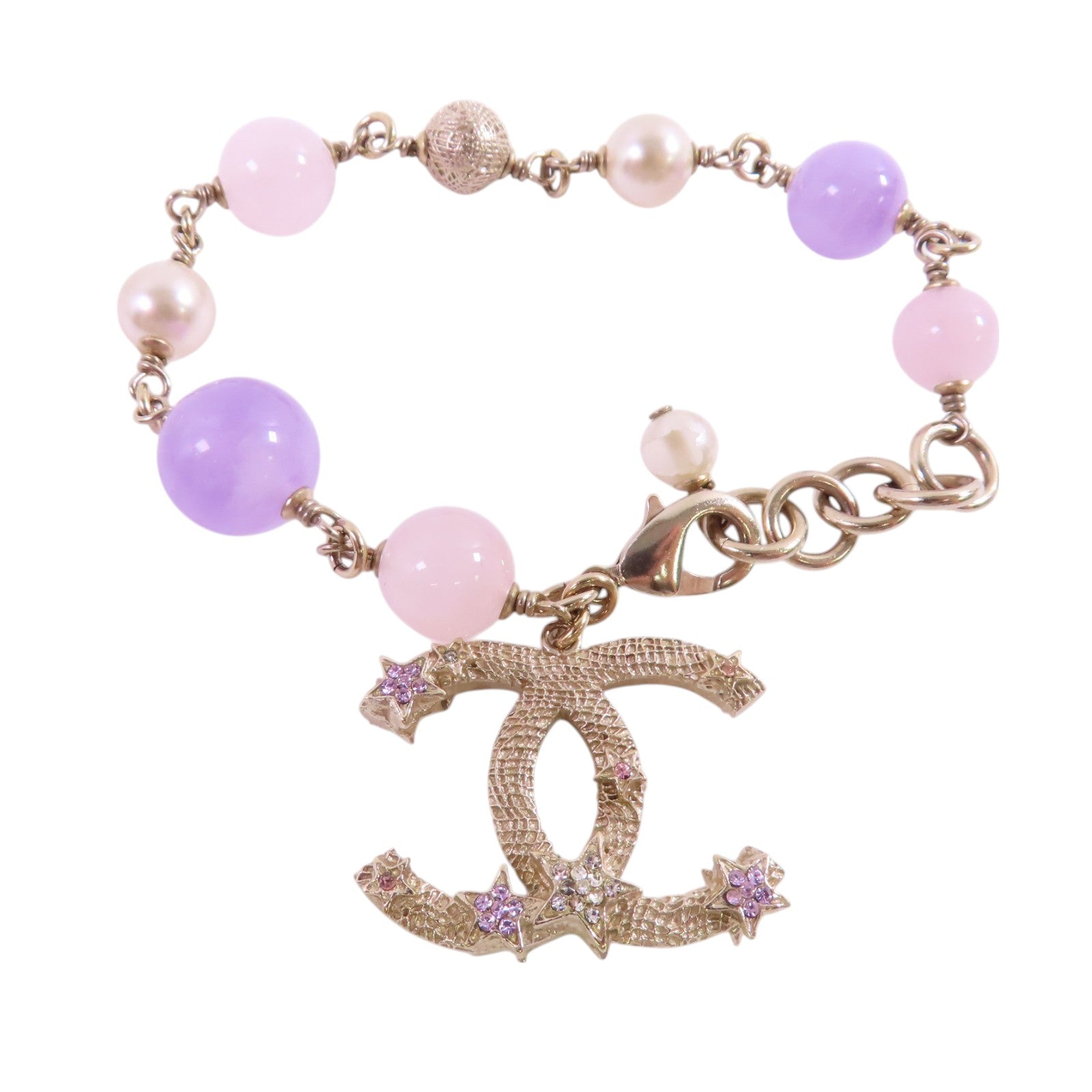 CHANEL 金屬/PVC/鑽石CC Bracelet金扣手鏈