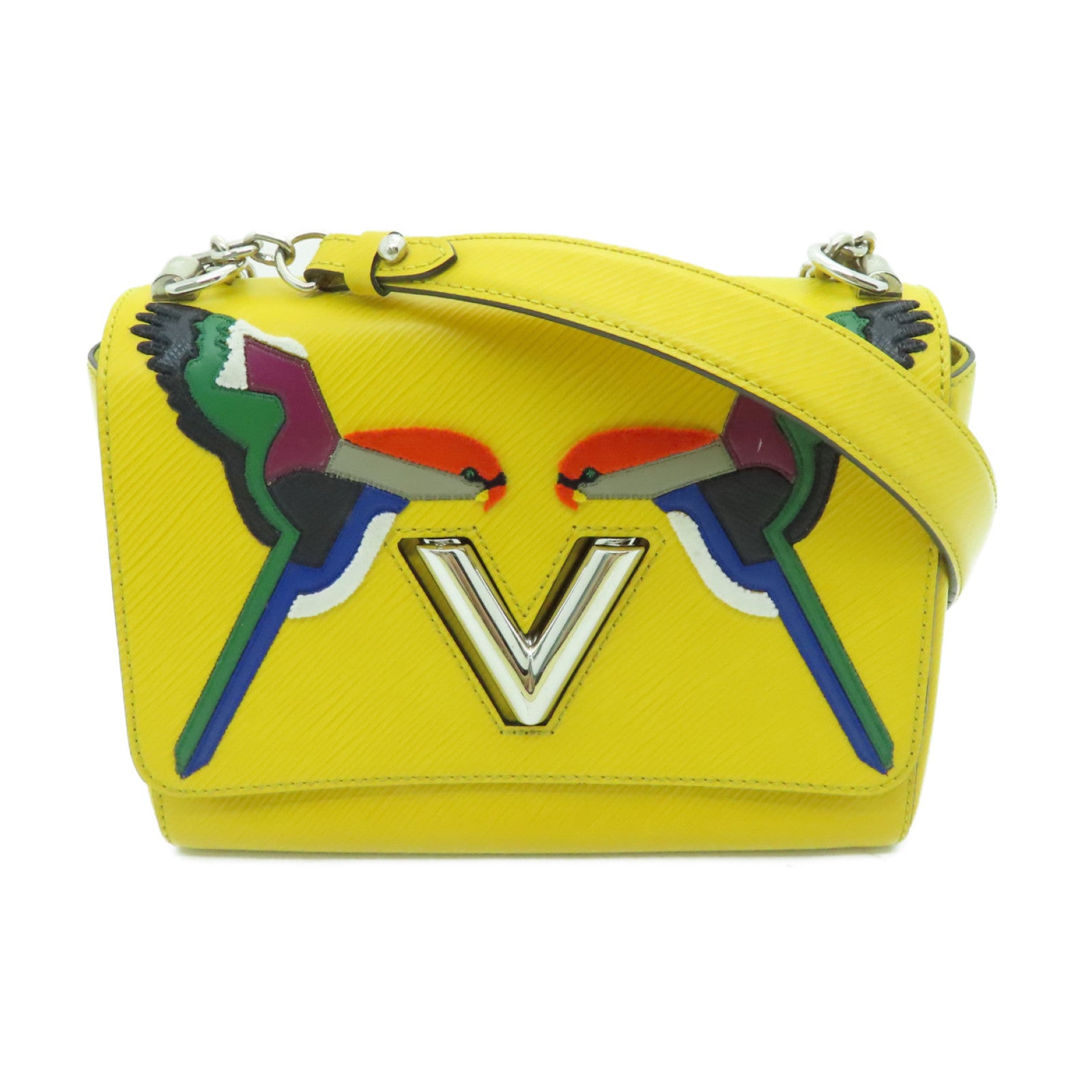LOUIS VUITTON Epi Twist MM silver buckle chain shoulder bag yellow