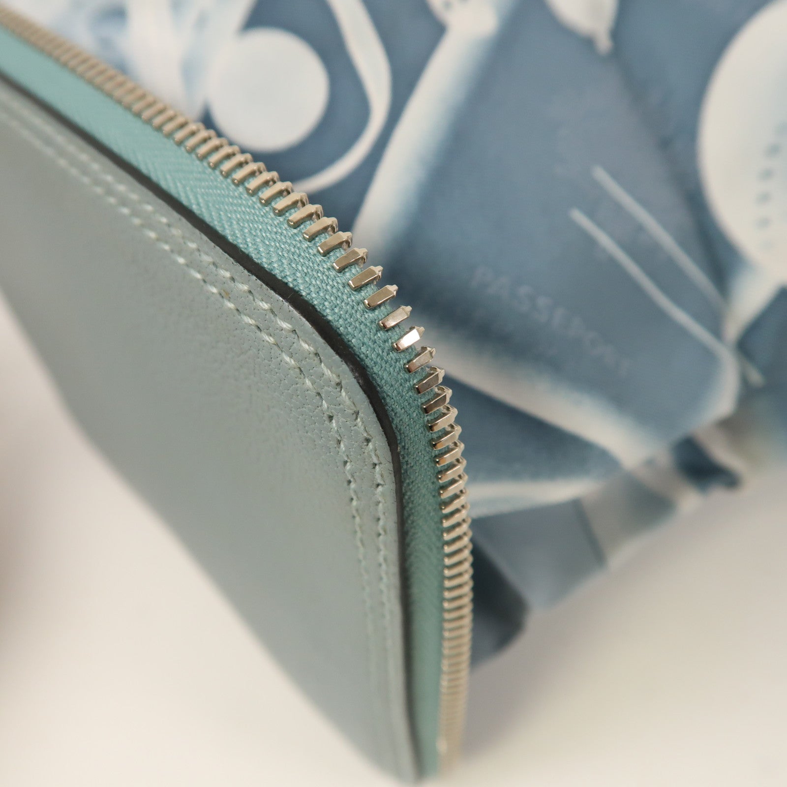 HERMES 絲質/Cherve皮革Silk Pop Eco Bag銀扣肩背袋淺藍色