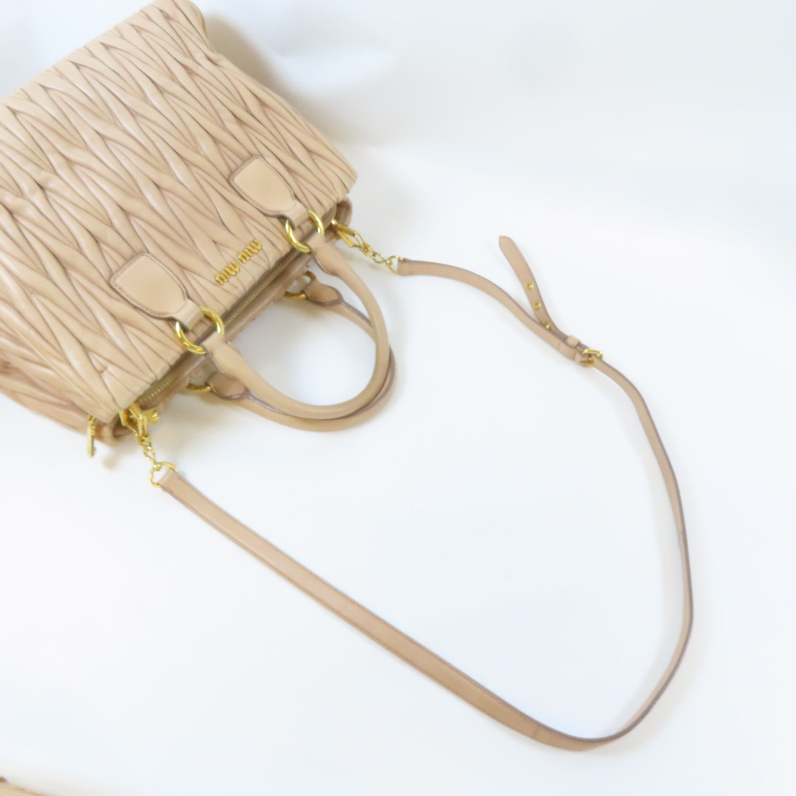 Miu Miu 皮革2Way Shoulder金扣手挽肩背兩用袋粉紅色