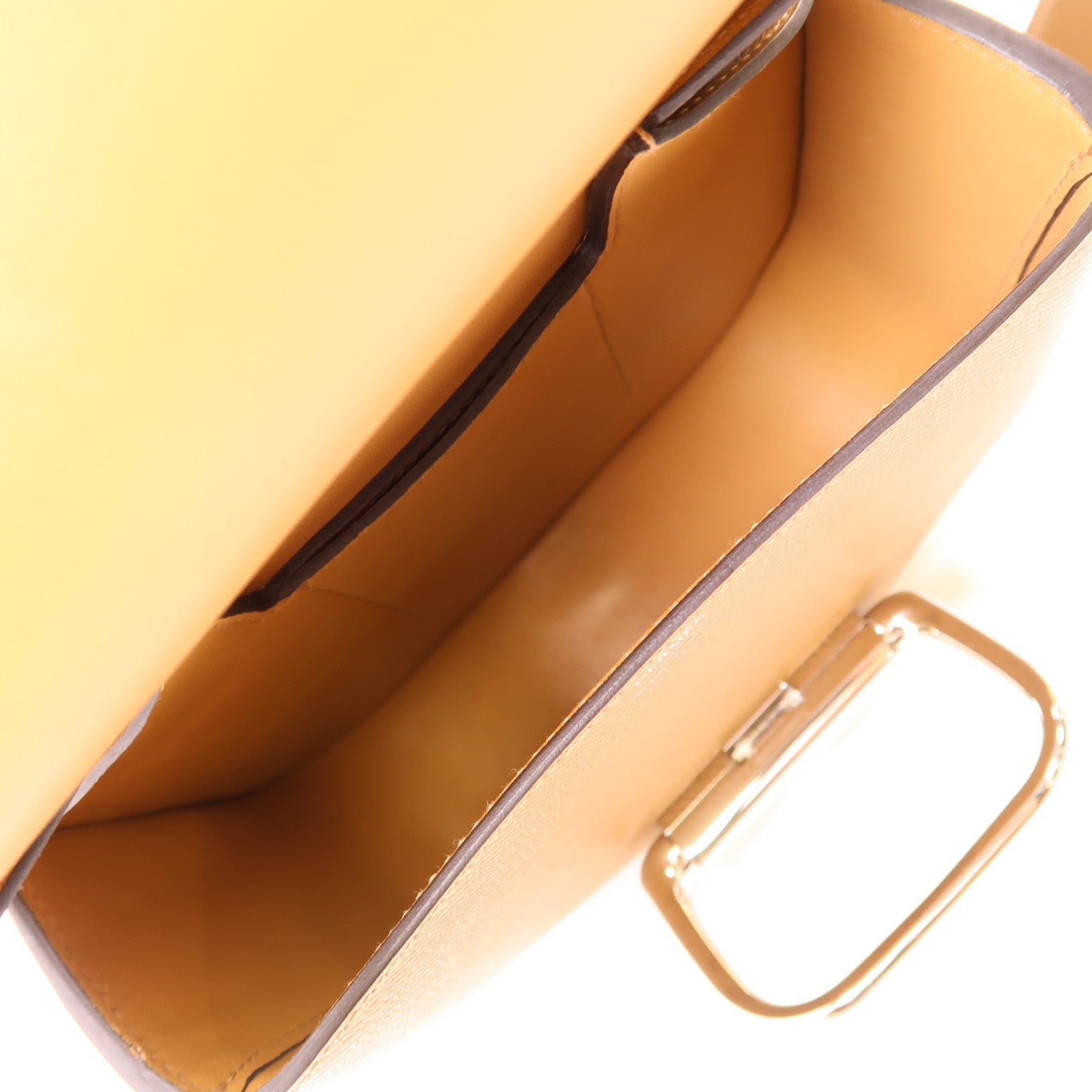 HERMES Epsom皮革Della Cavaller銀扣肩背袋37 Gold