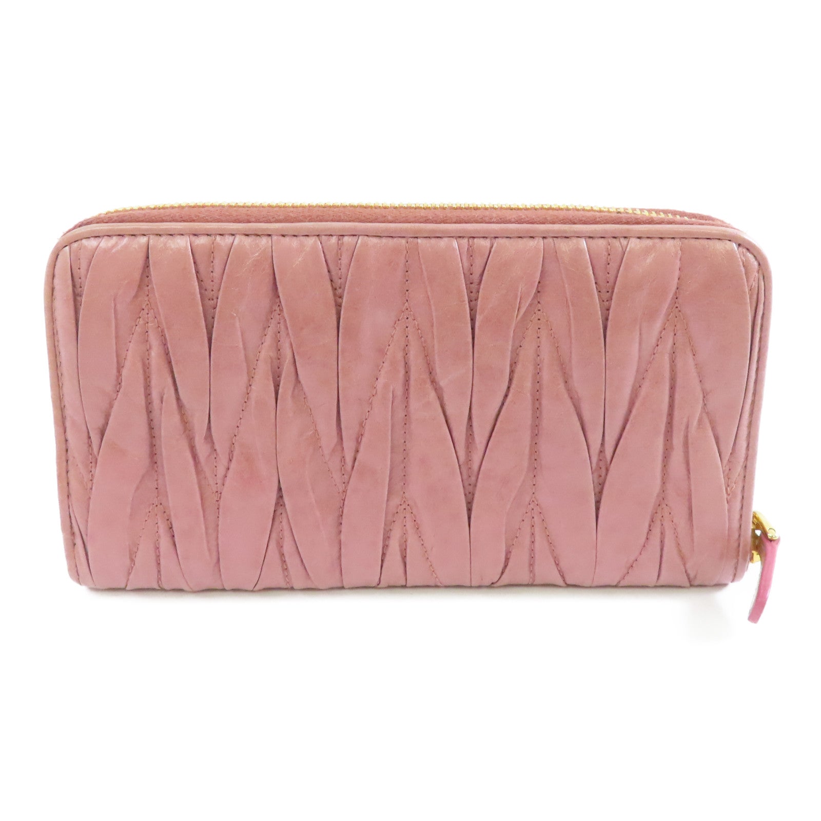 Miu Miu 牛皮皮革Long Wallet金扣長錢包粉紅色