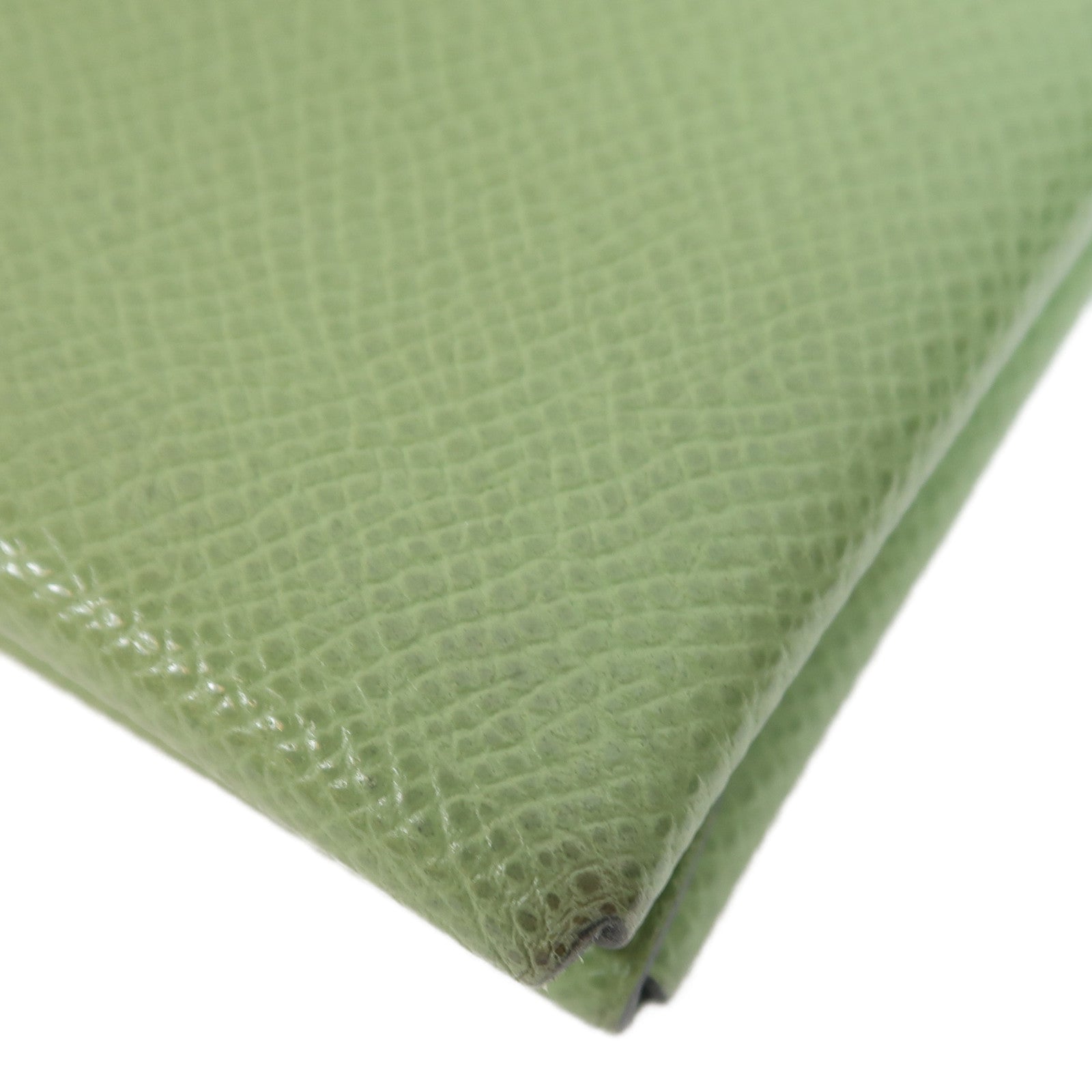 HERMES Epsom皮革Calvi Duo銀扣卡片套Vert Criquet綠色