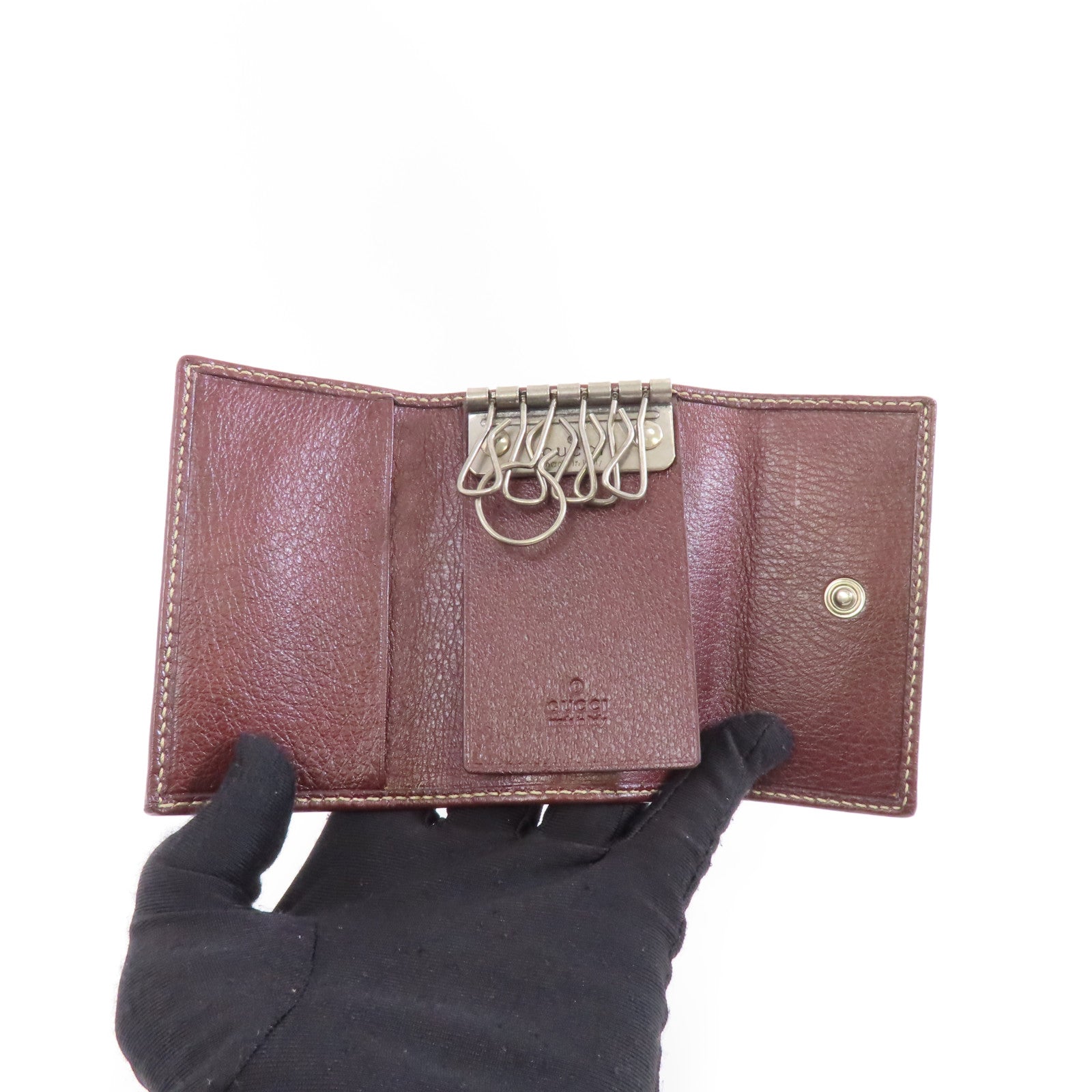 GUCCI (PRICE DOWN) GG SHW Key Case Holder 212177 Calfskin Leather Bordeaux Color