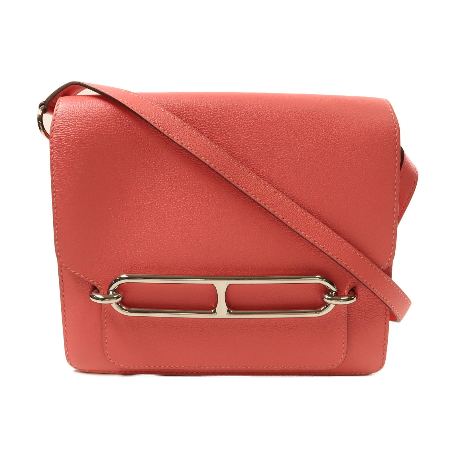 HERMES Evercolor皮革Roulis 23金扣肩背袋Rose Azalee杜鵑粉