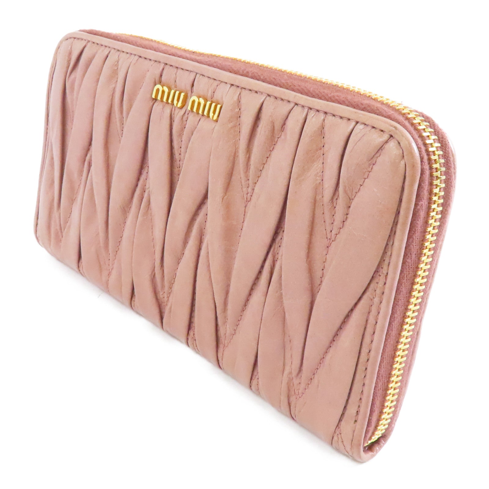 Miu Miu 牛皮皮革Long Wallet金扣長錢包粉紅色