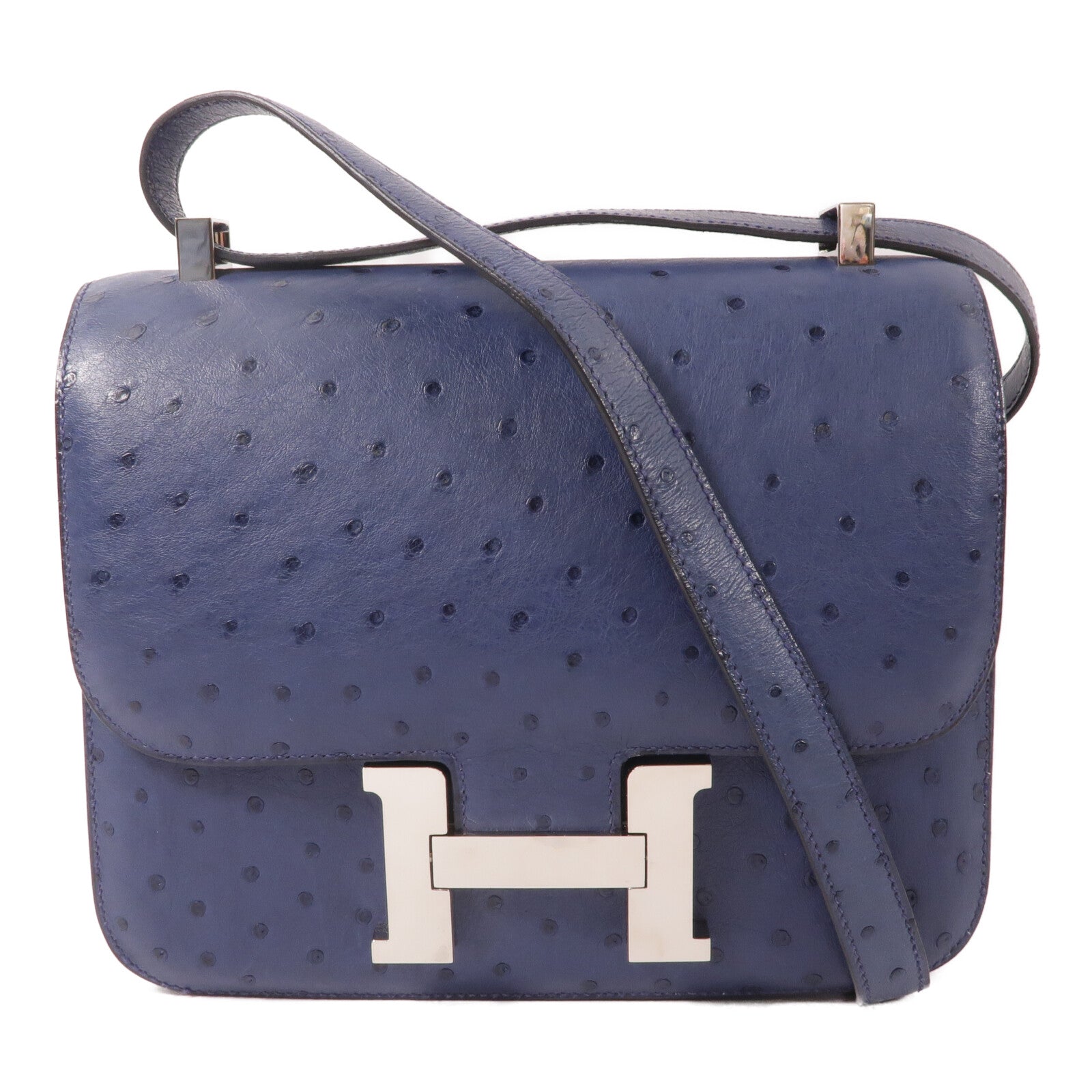 HERMES Ostrich皮革Constance 24肩背袋Bleu Iris