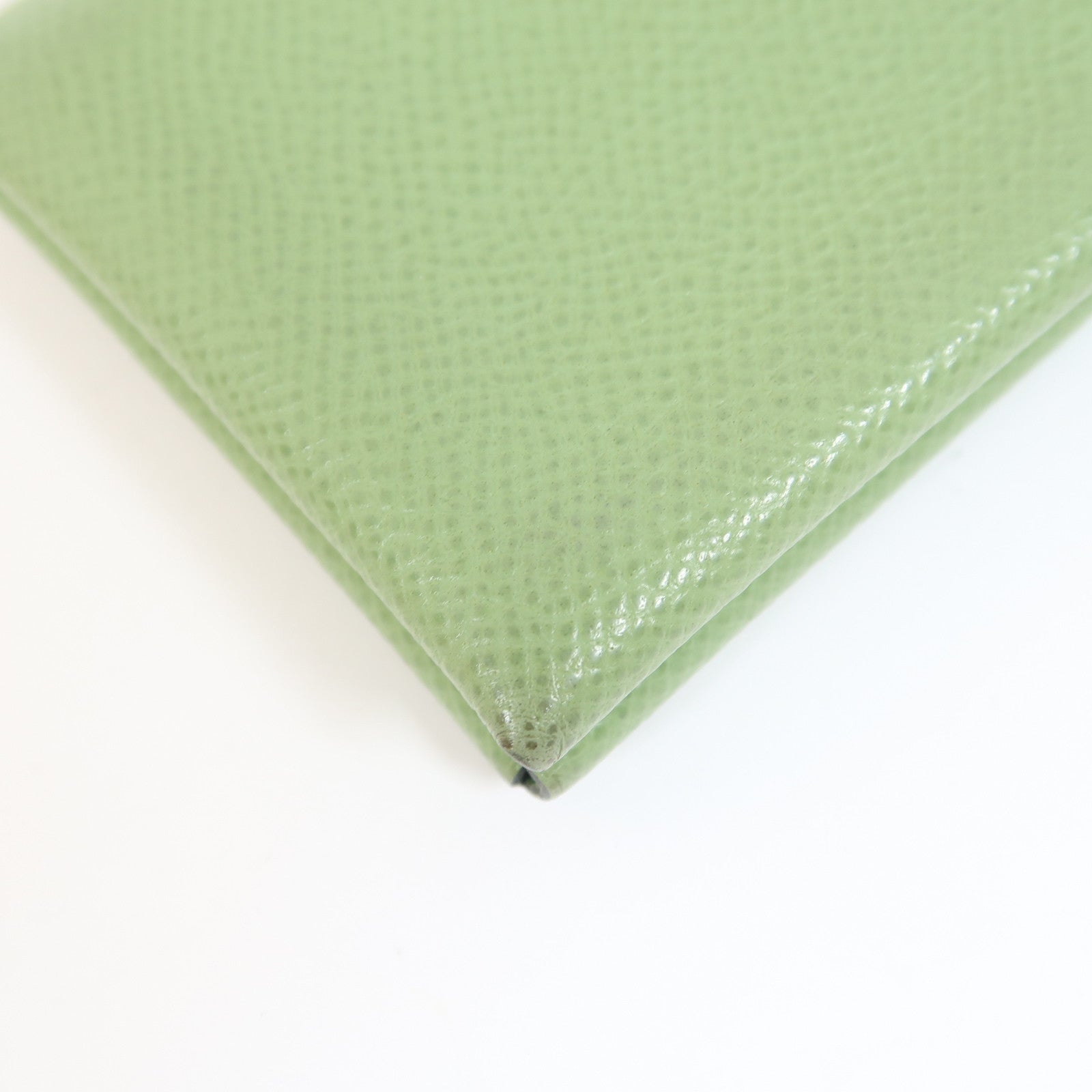 HERMES Epsom皮革Calvi Duo銀扣卡片套Vert Criquet綠色