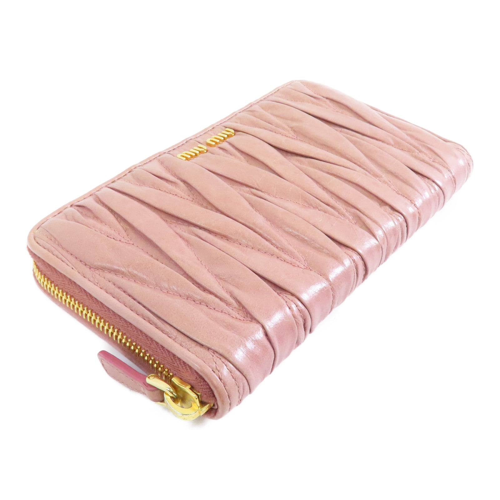Miu Miu 牛皮皮革Long Wallet金扣長錢包粉紅色