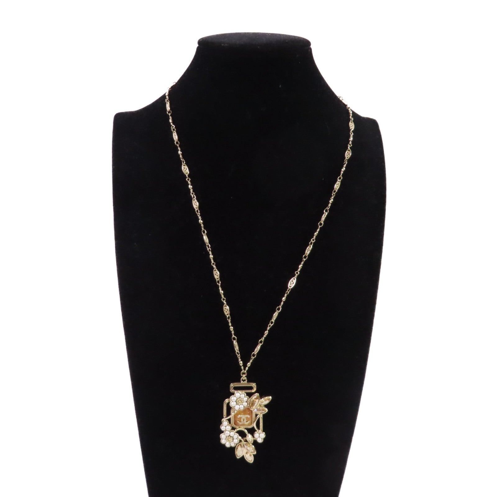CHANEL 金屬/仿珍珠Necklace金扣項鏈白色/金色