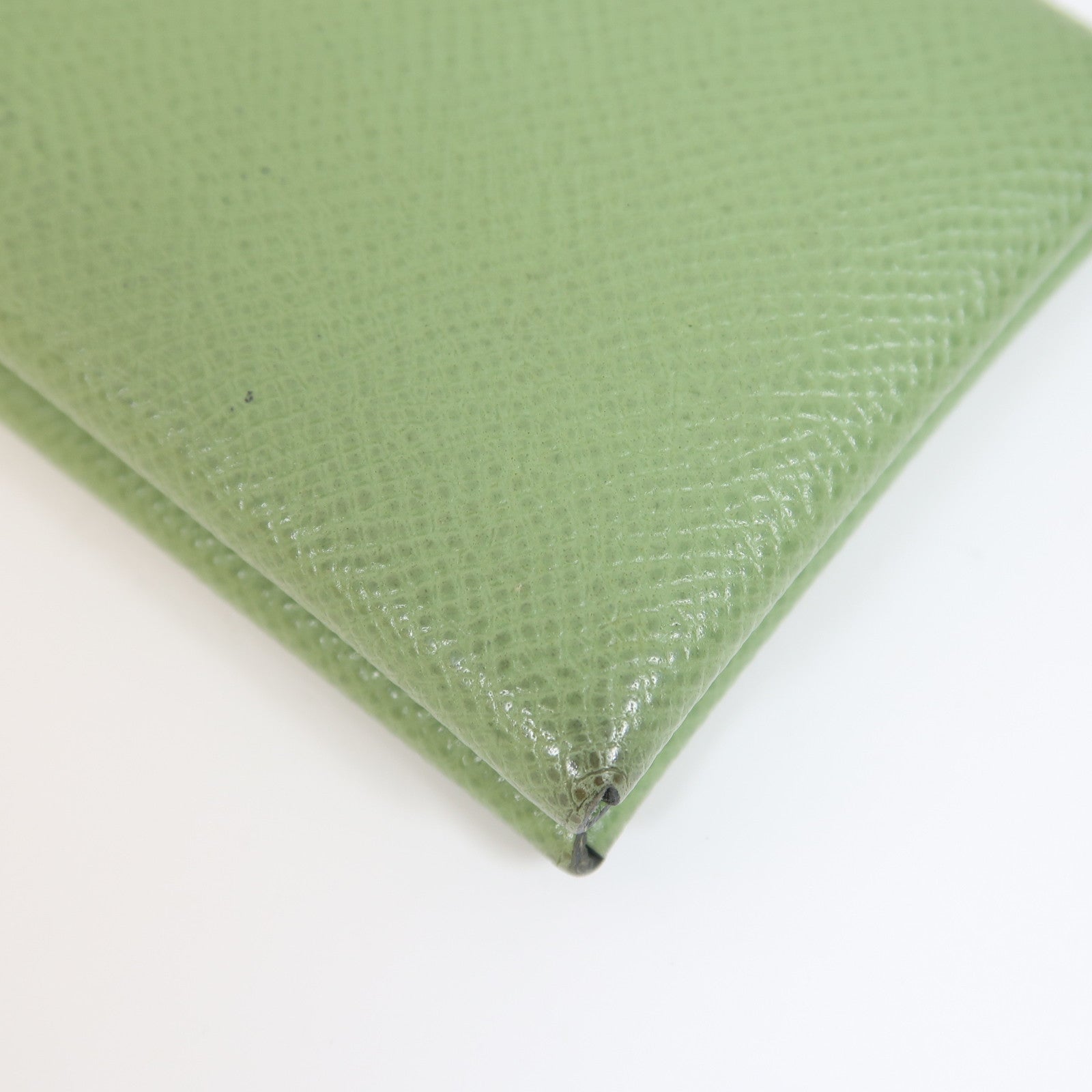 HERMES Epsom皮革Calvi Duo銀扣卡片套Vert Criquet綠色