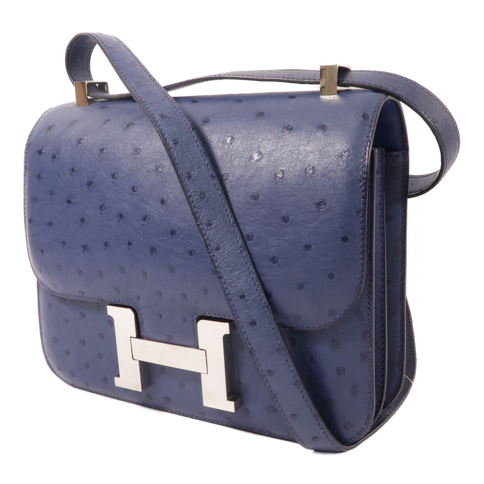 HERMES Ostrich皮革Constance 24肩背袋Bleu Iris