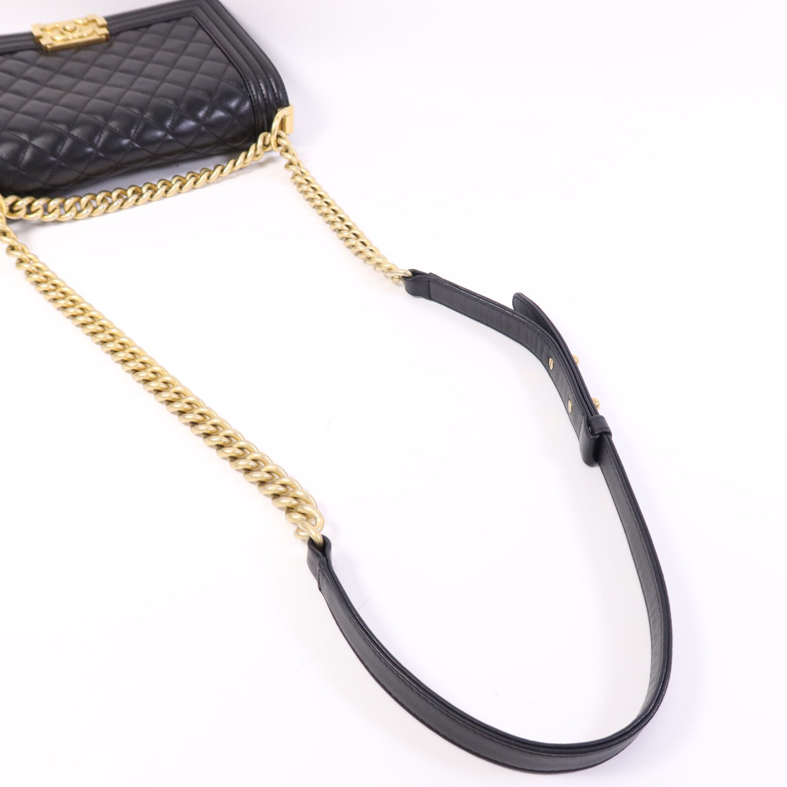 CHANEL 羊皮皮革Boy 25金扣鏈帶肩背袋