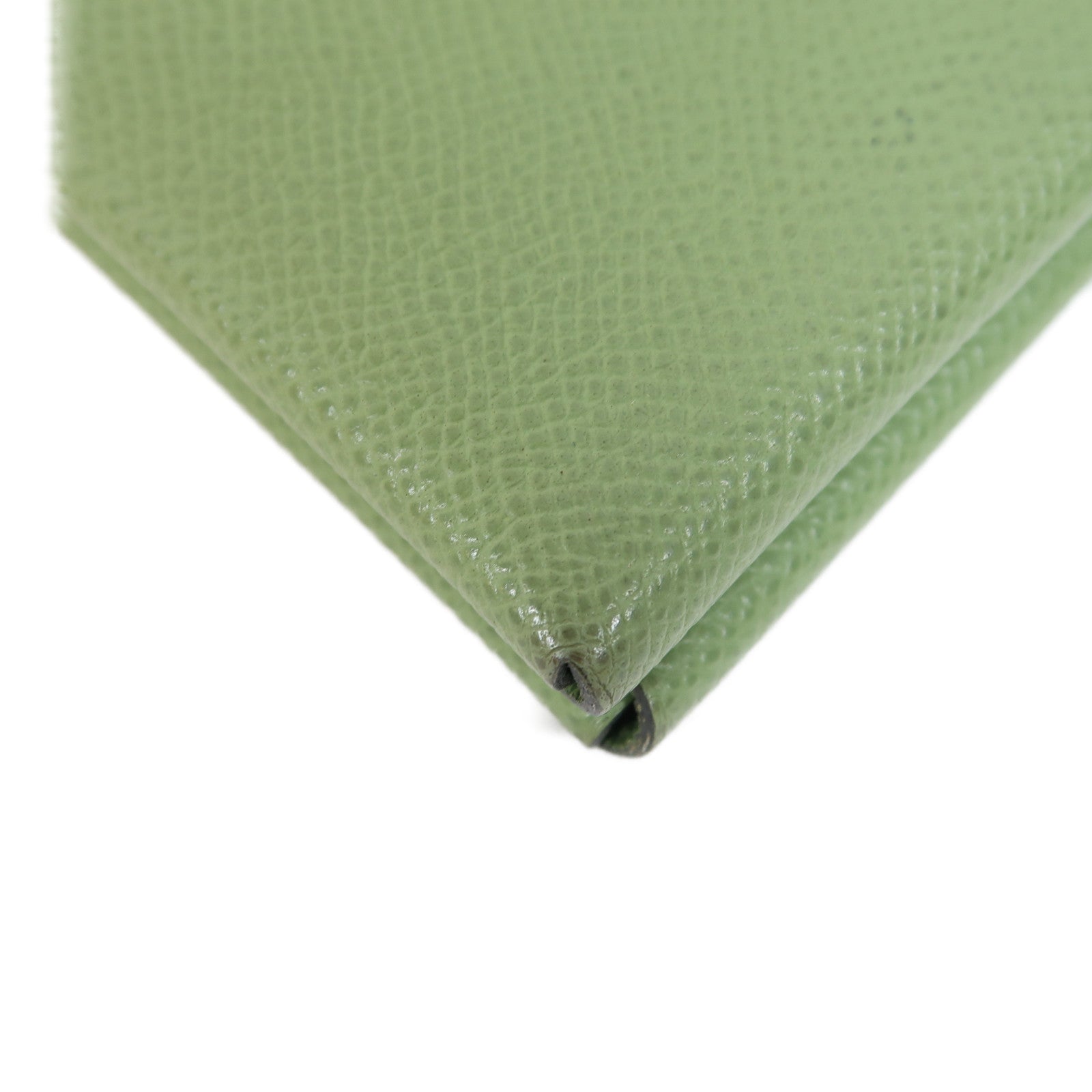 HERMES Epsom皮革Calvi Duo銀扣卡片套Vert Criquet綠色