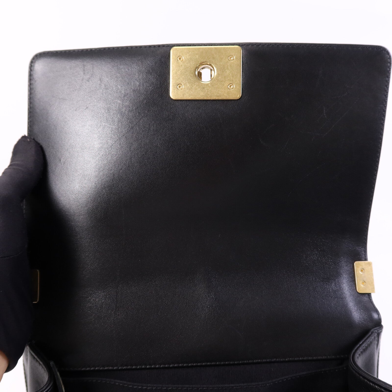 CHANEL 羊皮皮革Boy 25金扣鏈帶肩背袋