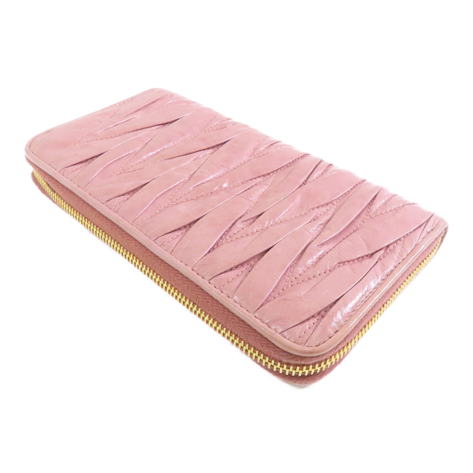 Miu Miu 牛皮皮革Long Wallet金扣長錢包粉紅色