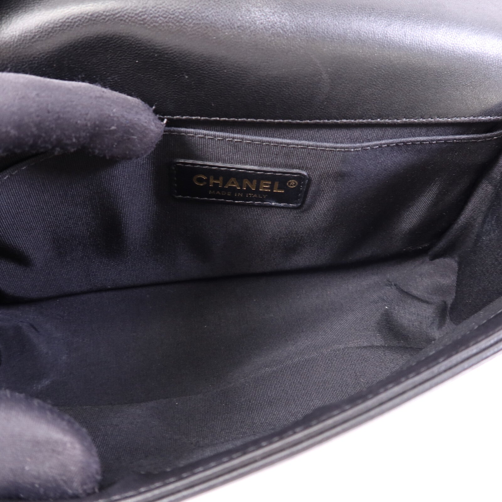 CHANEL 羊皮皮革Boy 25金扣鏈帶肩背袋