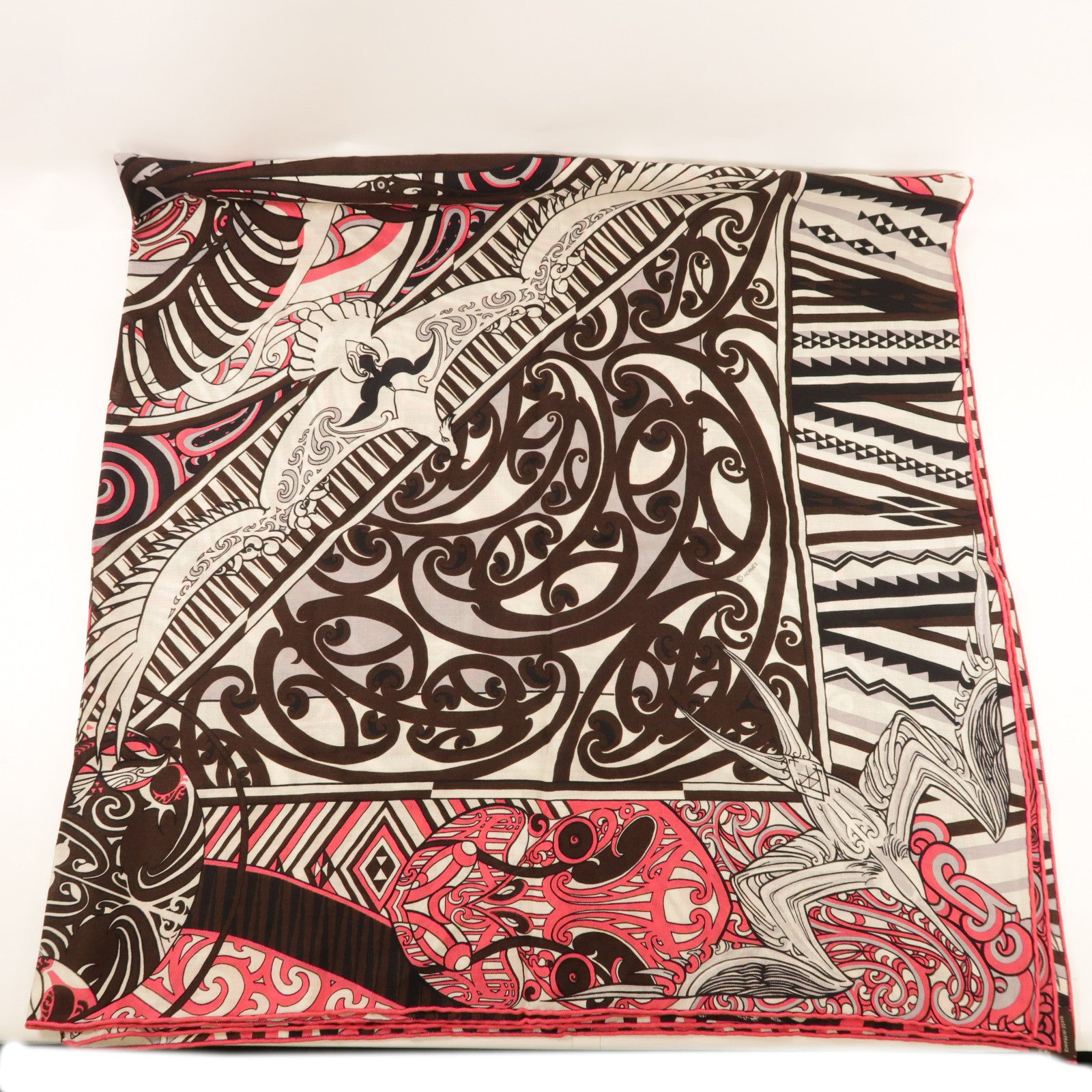 HERMES Scarf Wool/Silk Pink/Black/White