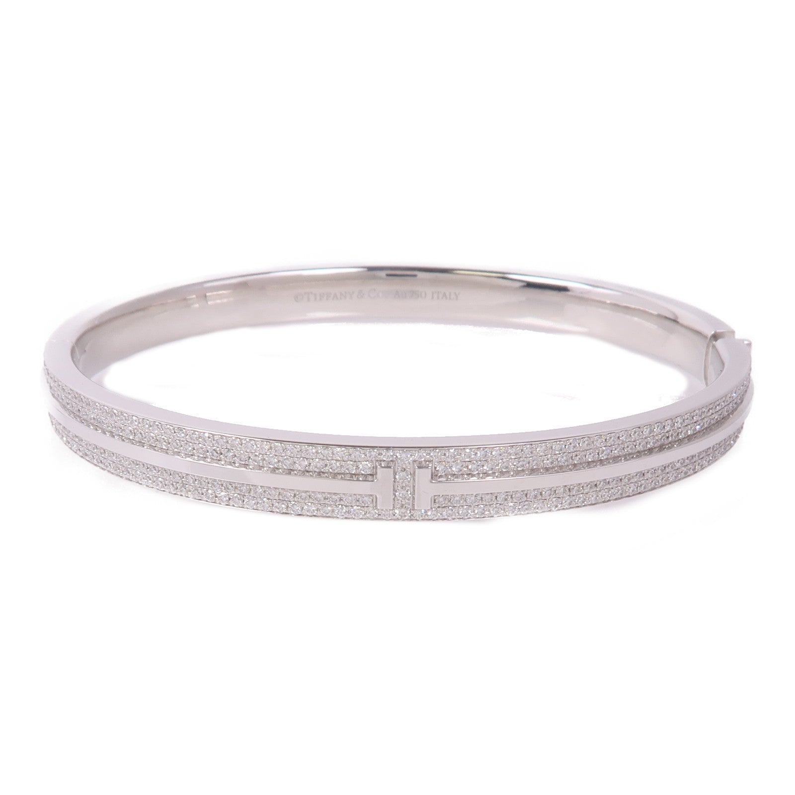 TIFFANY＆CO 18K白金T Pave Diamond Hinged Bangle鑽石手鐲