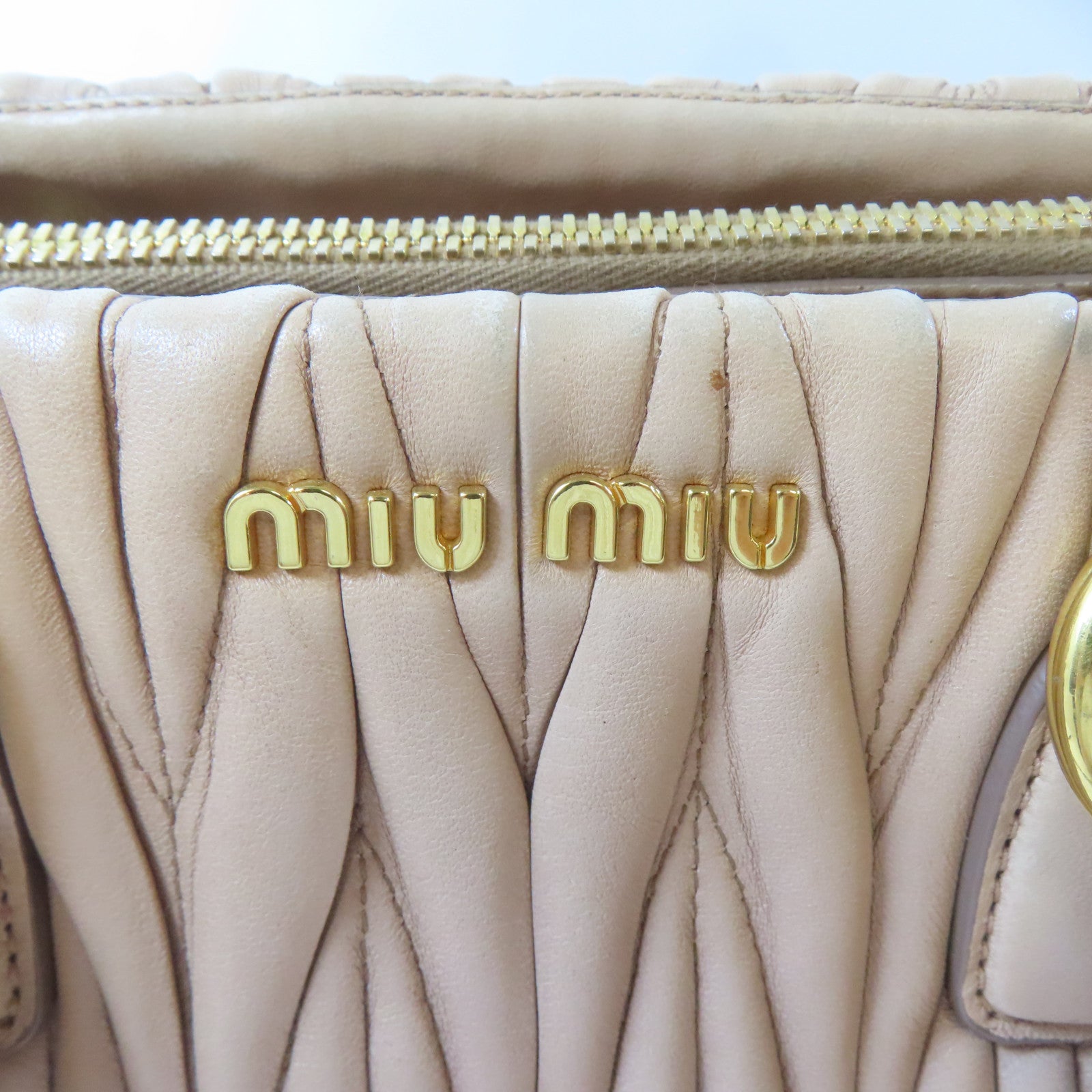 Miu Miu 皮革2Way Shoulder金扣手挽肩背兩用袋粉紅色