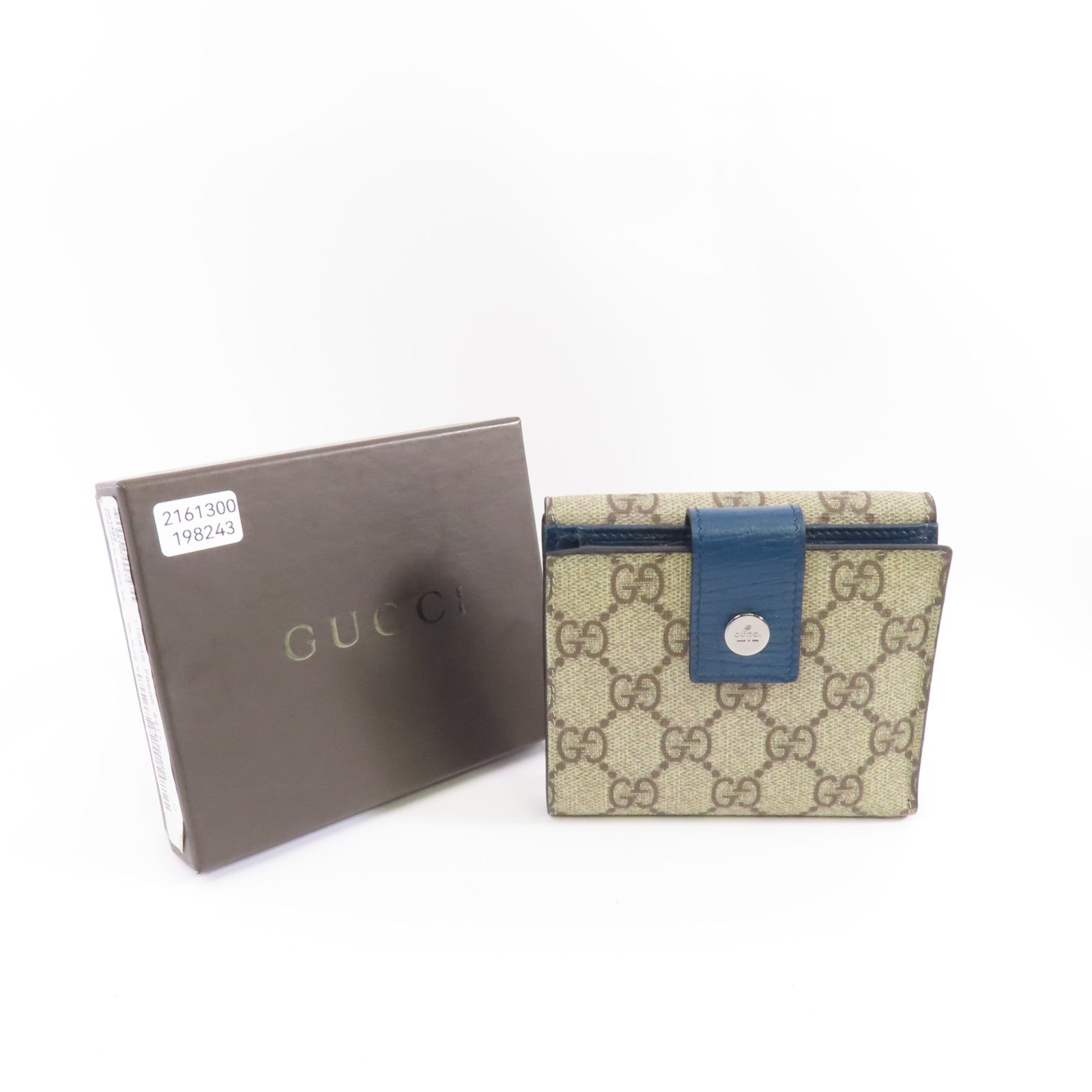 GUCCI 塗層帆布Wallet銀扣棕色/藍色