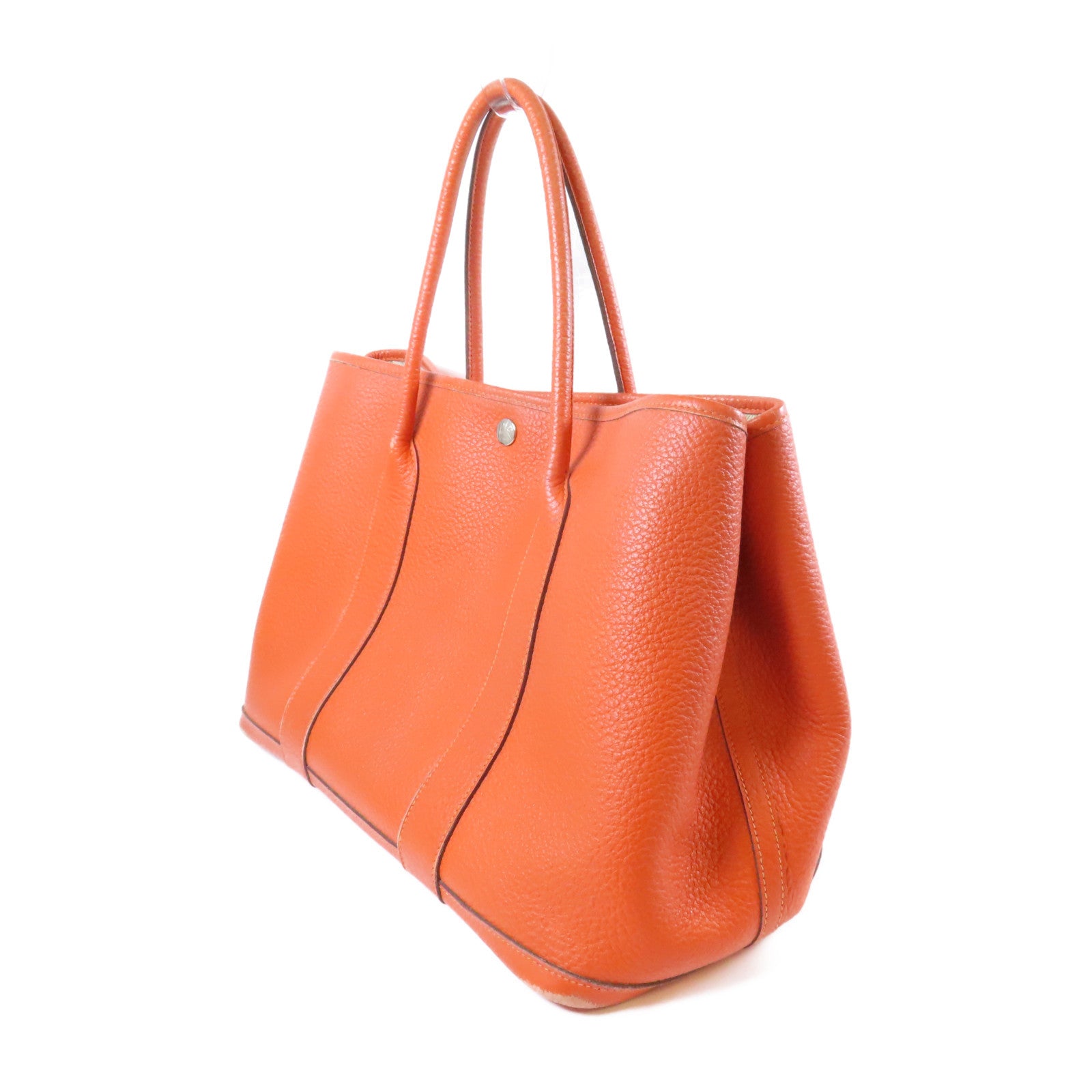 HERMES 【激減優惠】Country皮革Garden Party PM銀扣手挽袋橙色