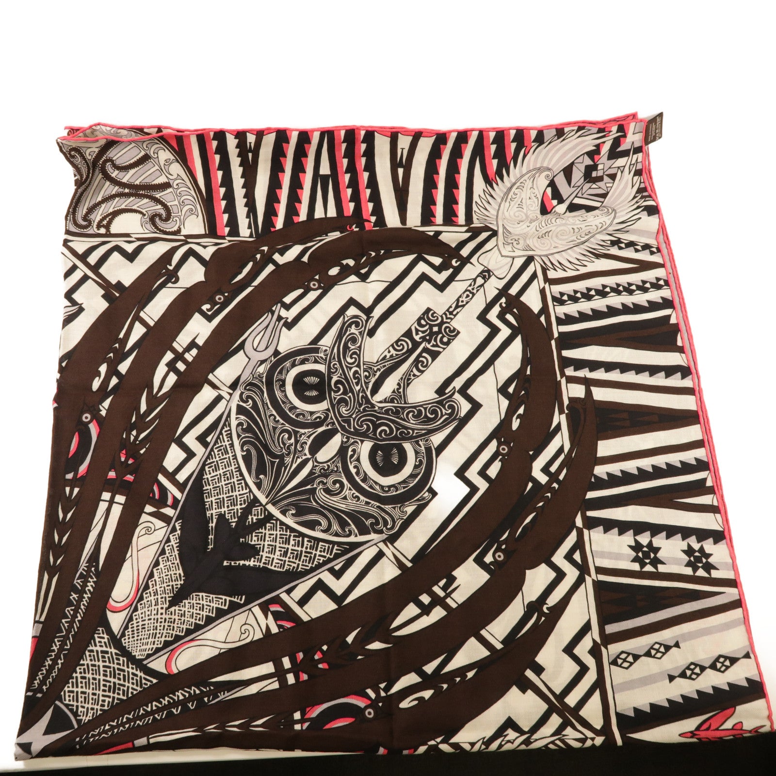 HERMES Scarf Wool/Silk Pink/Black/White
