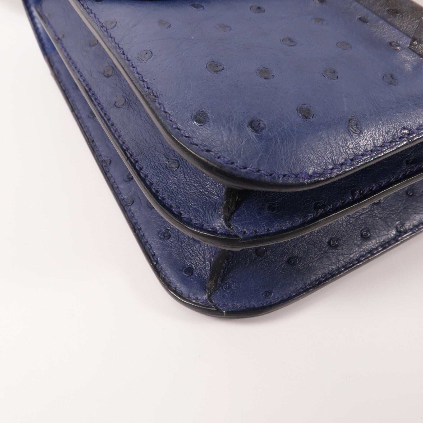 HERMES Ostrich皮革Constance 24肩背袋Bleu Iris
