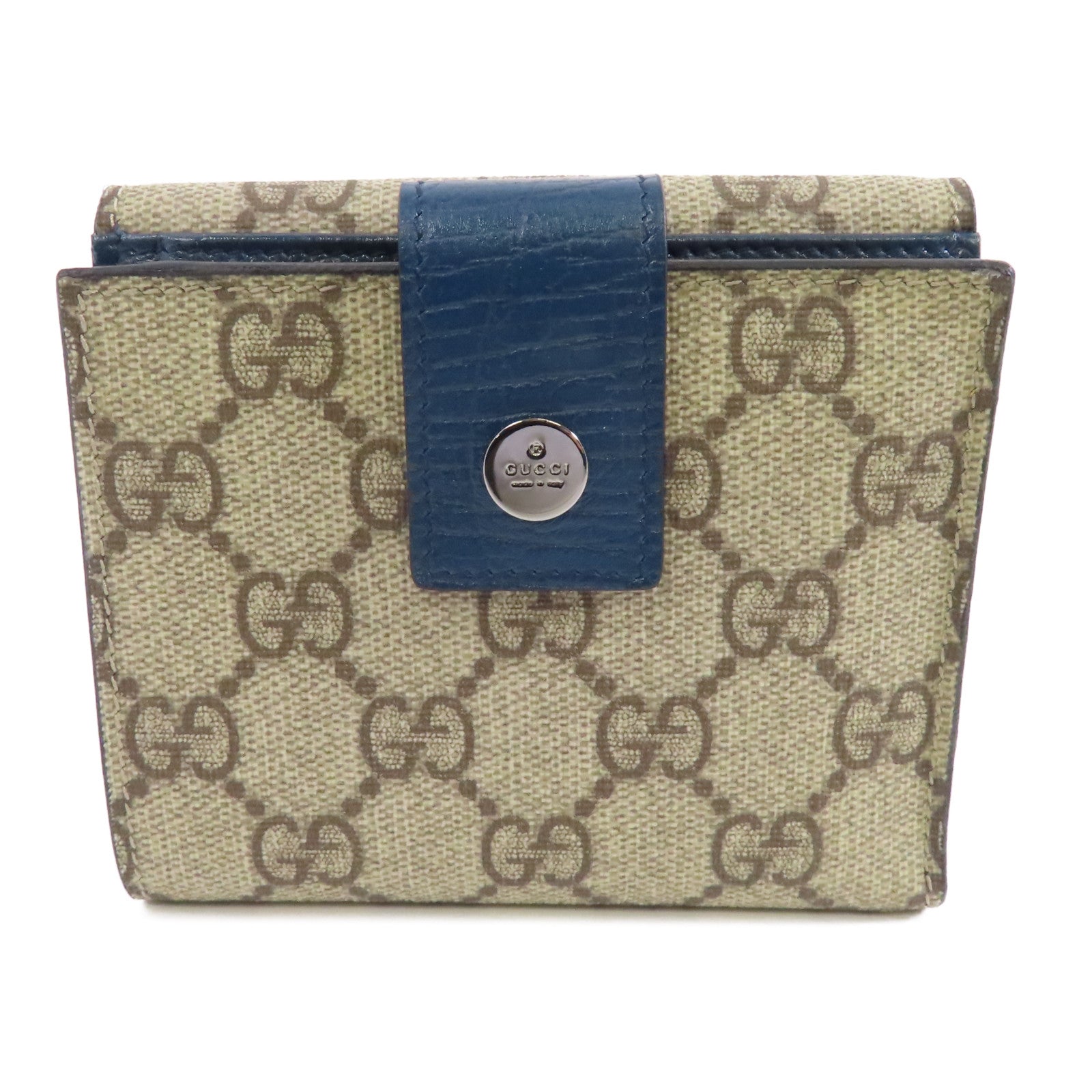 GUCCI 塗層帆布Wallet銀扣棕色/藍色