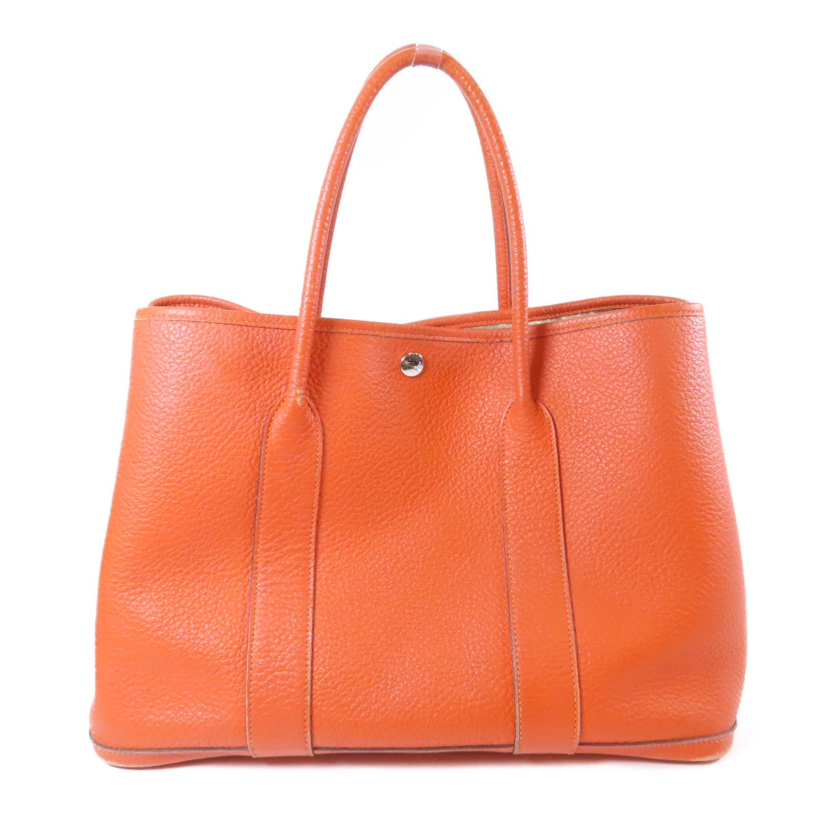 HERMES 【激減優惠】Country皮革Garden Party PM銀扣手挽袋橙色