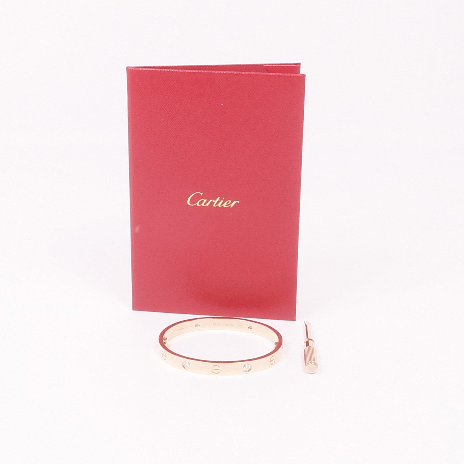 CARTIER 18K玫瑰金Love Bracelet 4 Diamonds鑽石手鐲Cartier#16