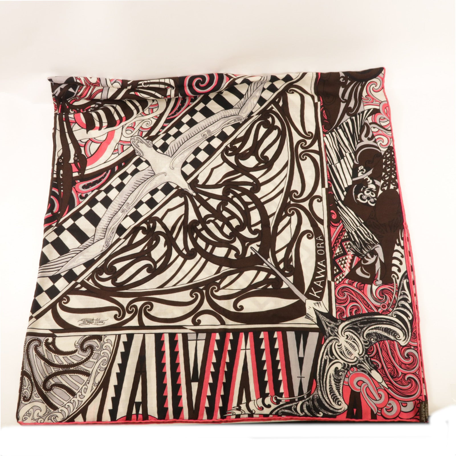 HERMES Scarf Wool/Silk Pink/Black/White