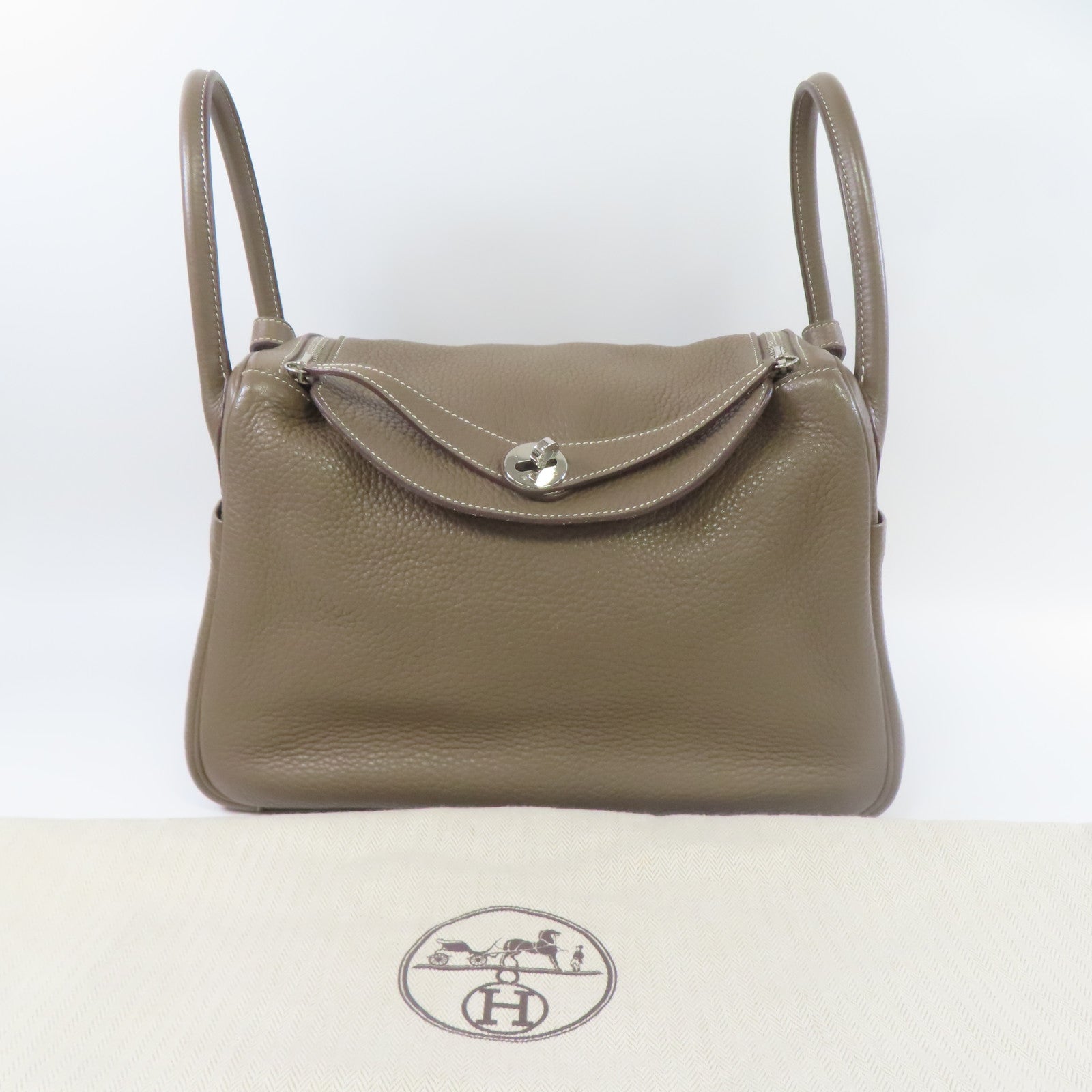 HERMES 【激減優惠】Clemence皮革Lindy 30銀扣肩背袋大象灰色