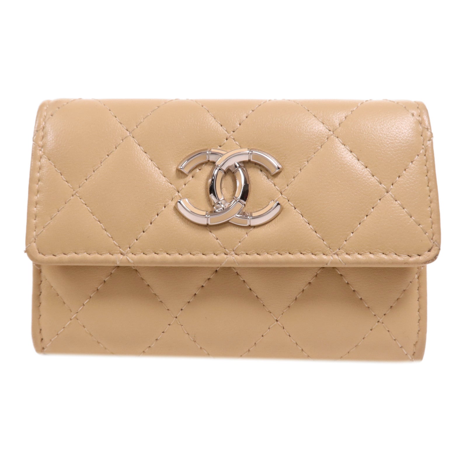 CHANEL 【激減優惠】羊皮皮革Card Case銀扣卡片套