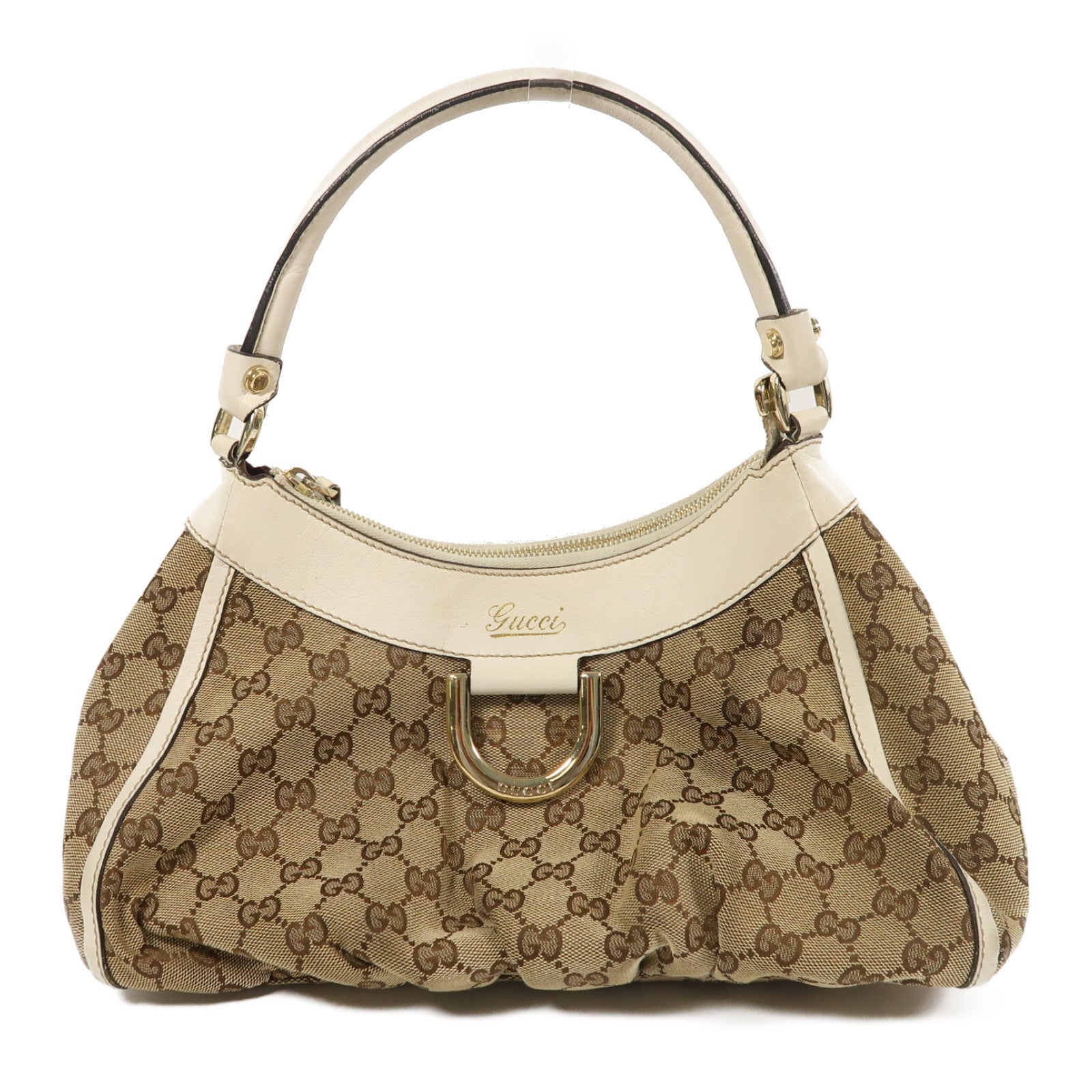 GUCCI 帆布Shoulder Bag金扣肩背袋棕色/米色