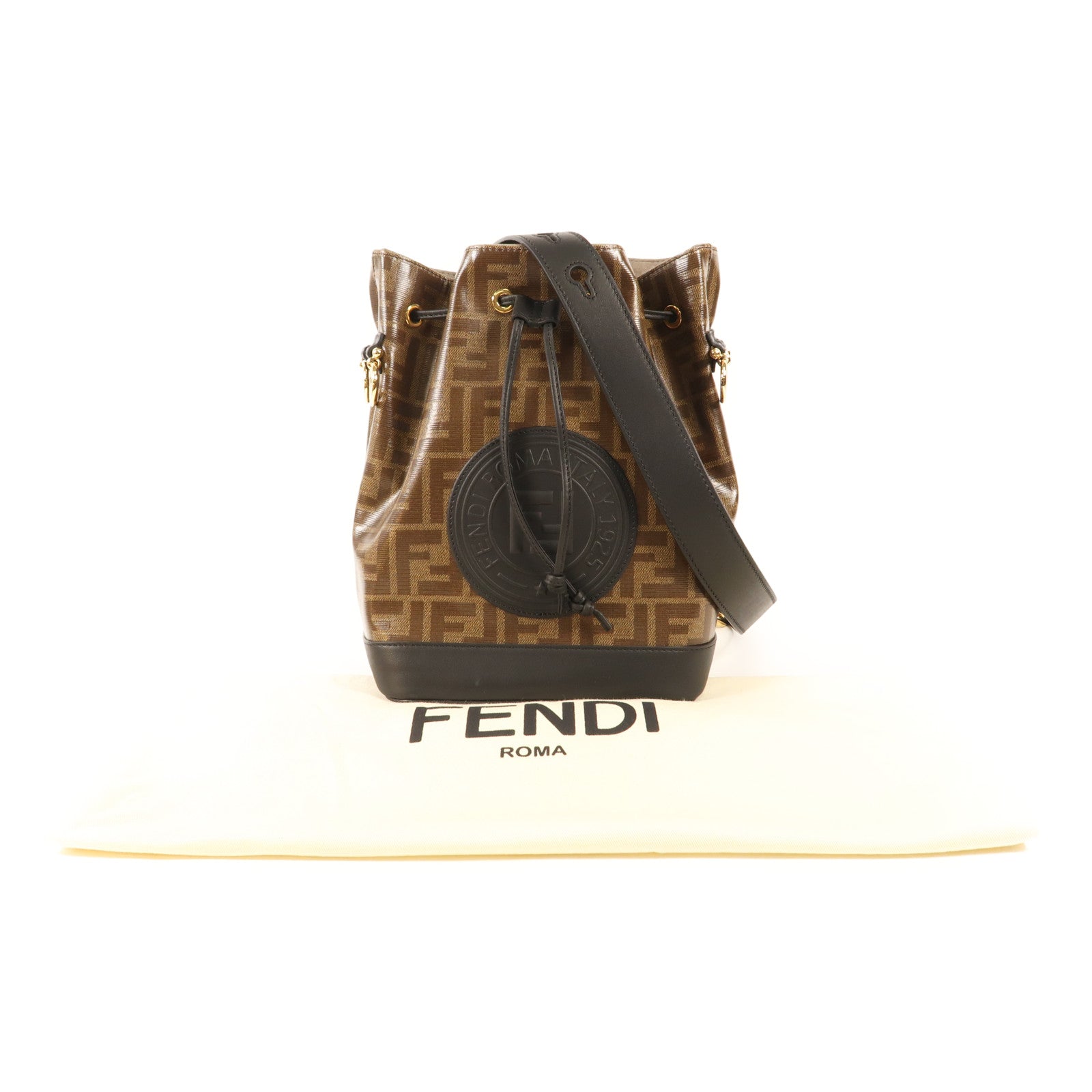 FENDI 塗層帆布MON TRESOR金扣肩背袋