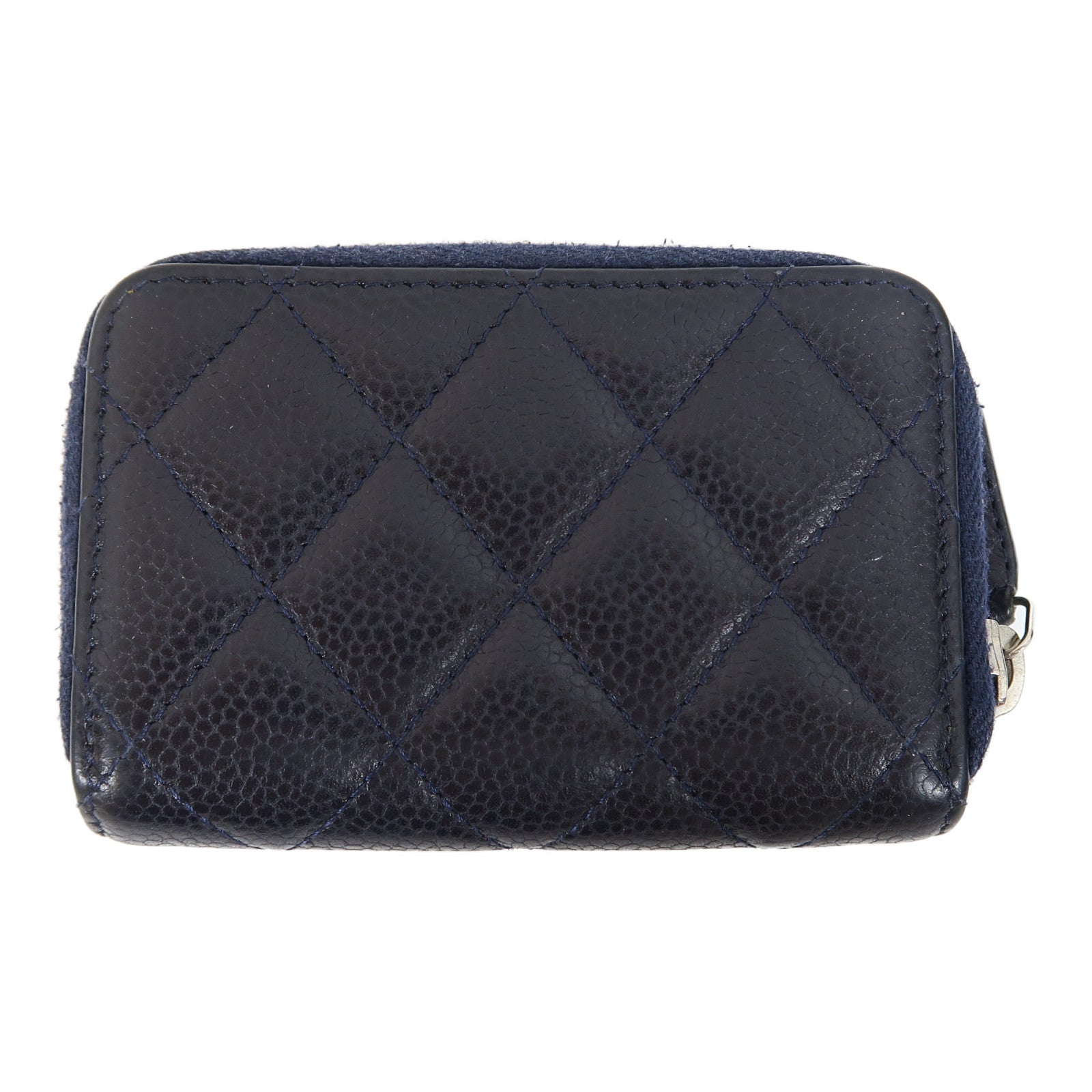 CHANEL 菱格Caviar皮革Card Case銀扣卡片套深藍色