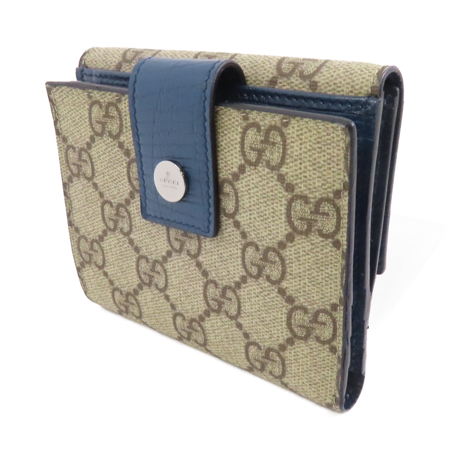 GUCCI 塗層帆布Wallet銀扣棕色/藍色