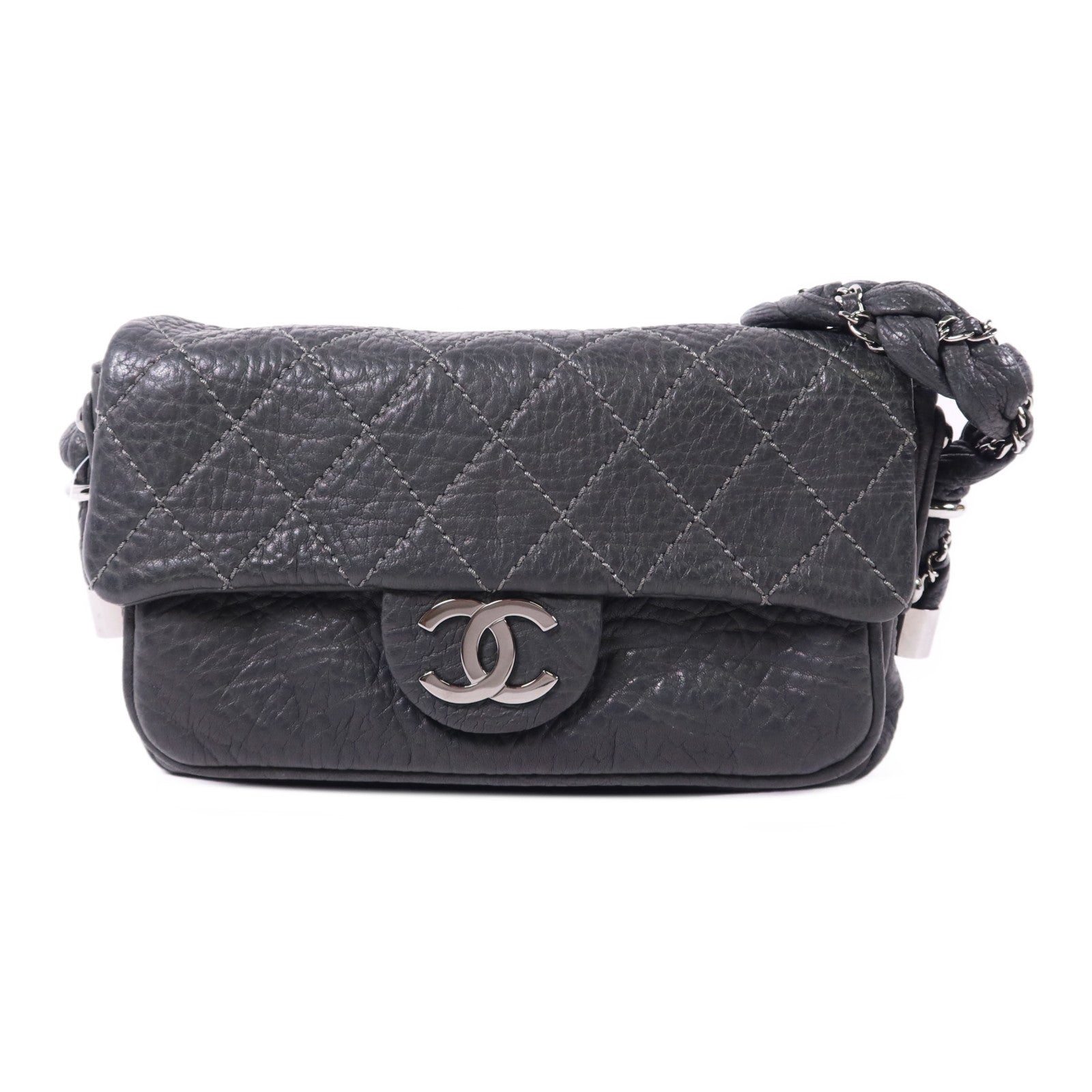 CHANEL 牛皮皮革Co Co Mark Bag銀扣肩背袋